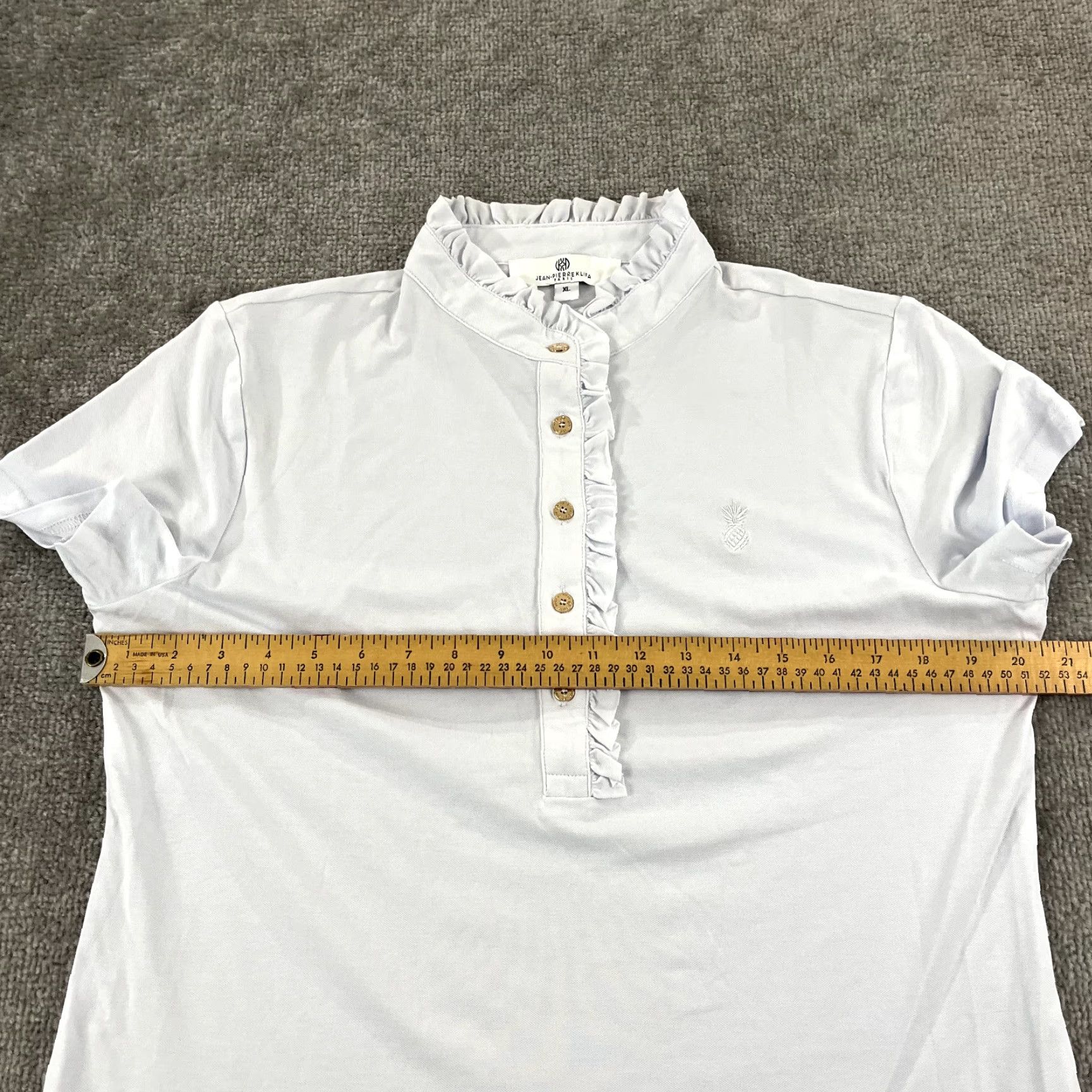 Vintage JEAN-PIERRE KLIFA Shirt Womens XL Grayish White Ruffled Wellington Polo S/S Size XL / US 12-14 / IT 48-50 - 5 Thumbnail