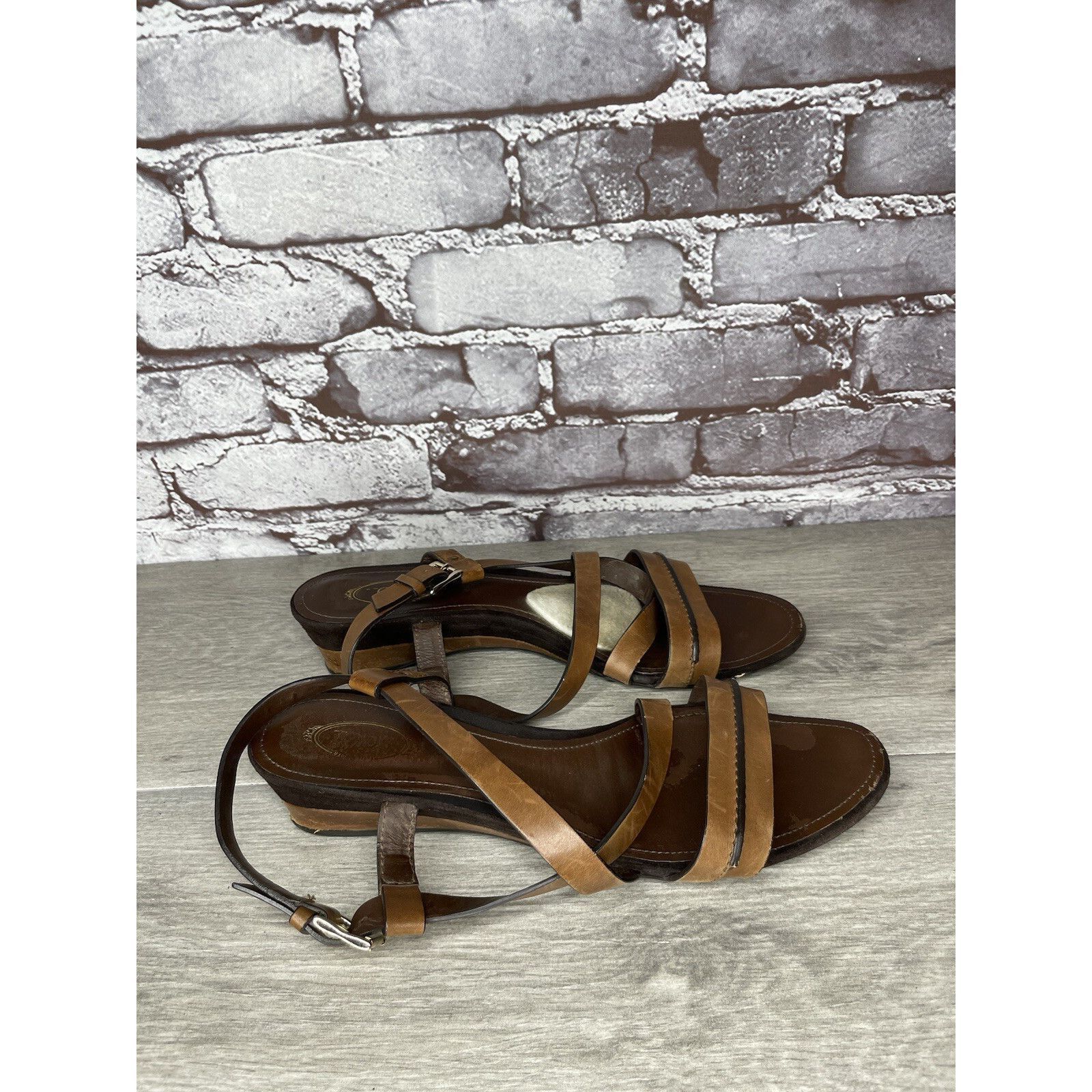Tod's Tod's Brown Leather Wedge Strappy Ankle Strap Sandals Women Size US 9.5 / IT 39.5 - 3 Thumbnail