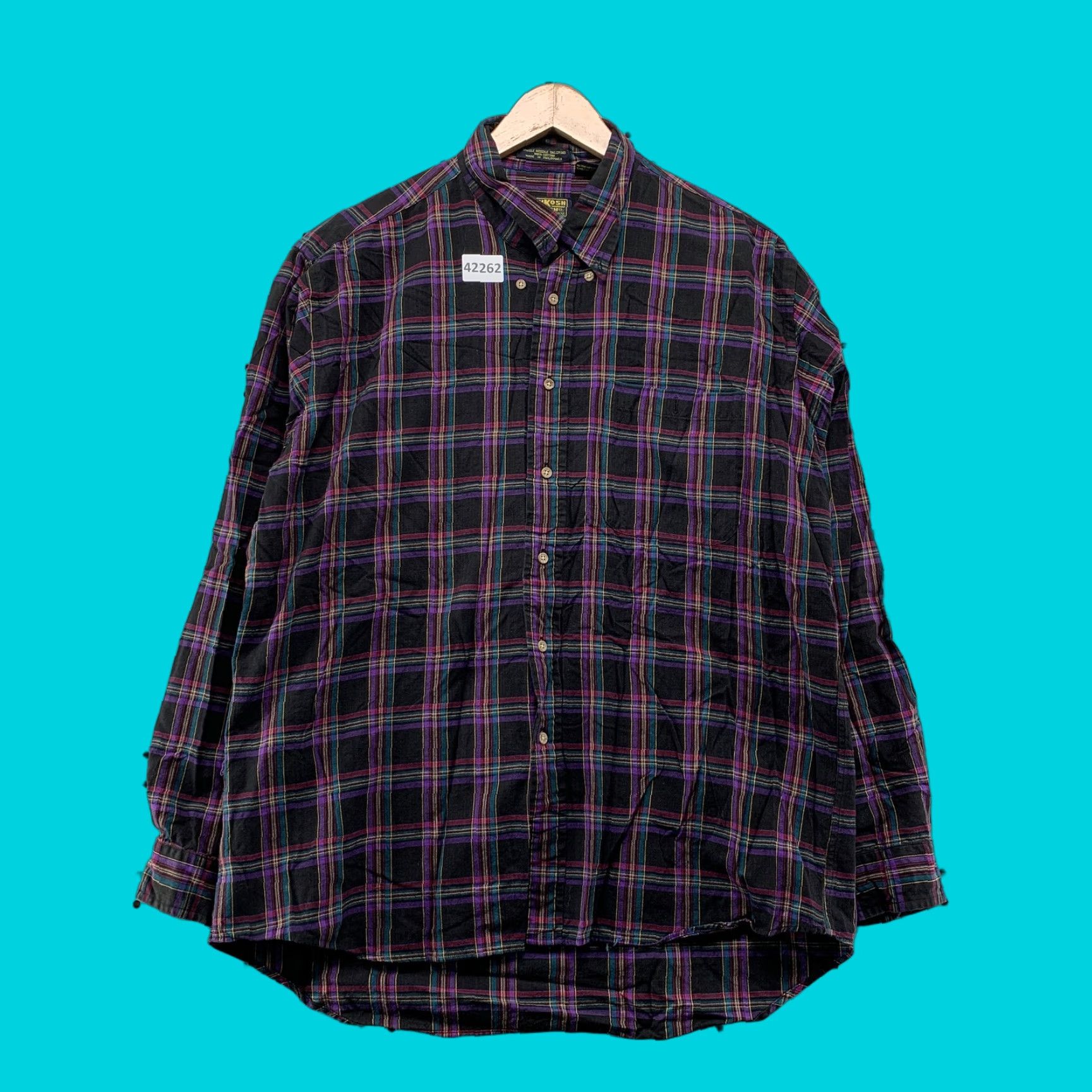 Vintage OshKosh B'Gosh Plaid Button-Up Shirt Mens Large Purple Black Long Sleeve Size US L / EU 52-54 / 3 - 1 Thumbnail