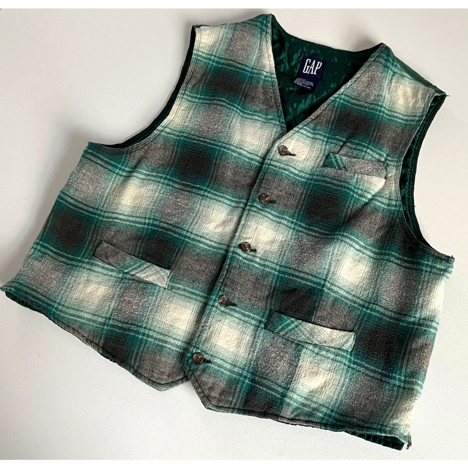 Gap VINTAGE Gap Plaid Vest Shirt Mens L Green 90s City Pockets Bagged Waistcoat Short Size US L / EU 52-54 / 3 - 4 Thumbnail