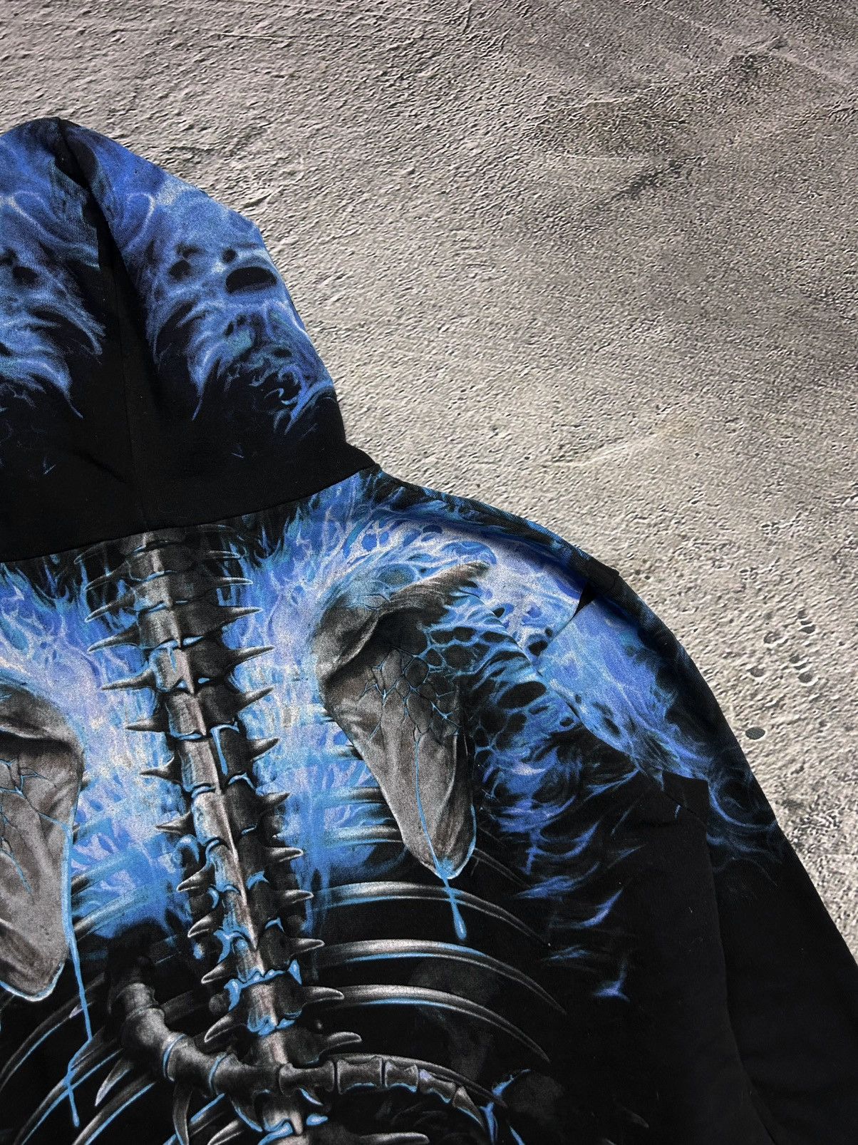 Vintage Vintage Y2K skulls flames fullprint black blue hoodie Size US XXL / EU 58 / 5 - 7 Thumbnail