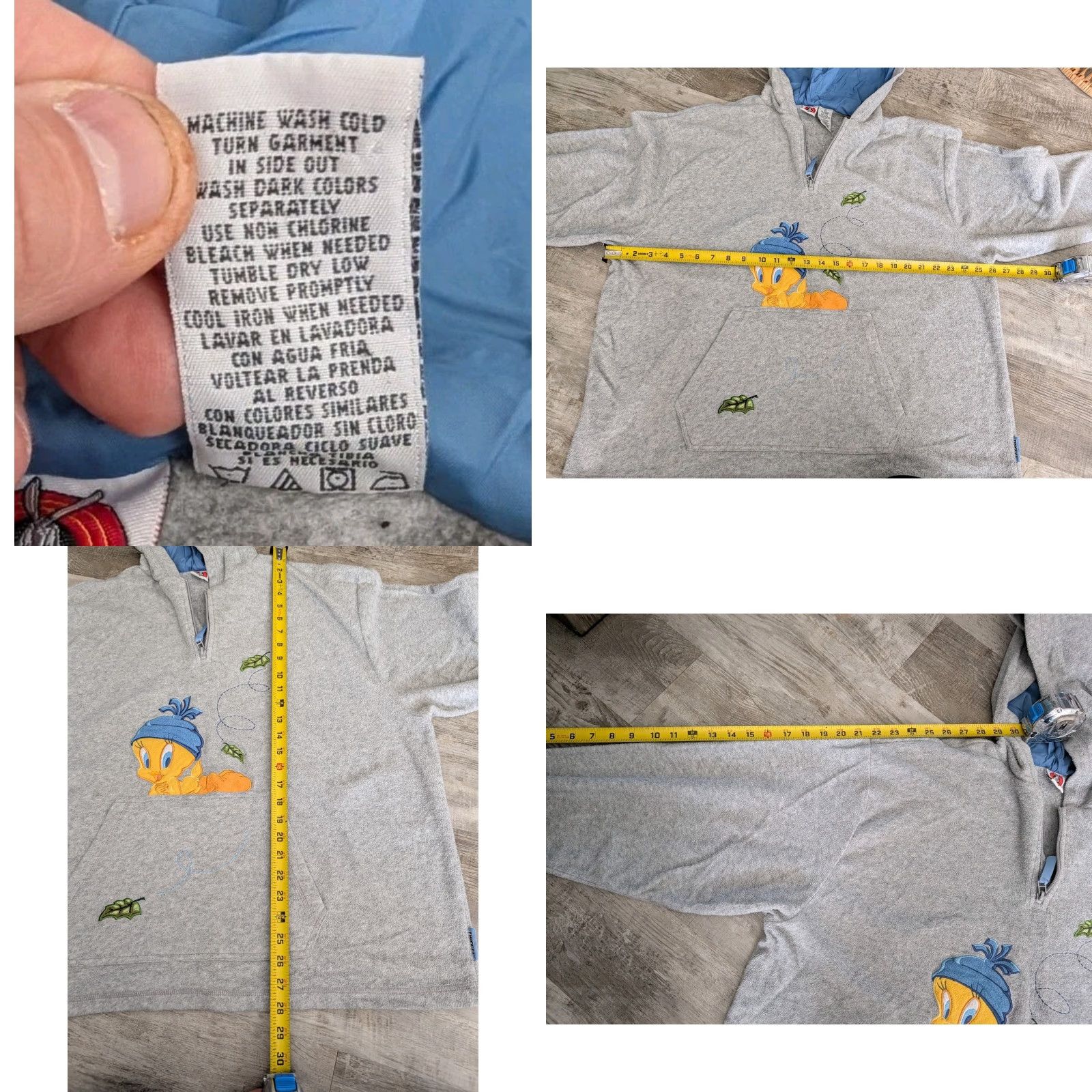 Vintage Vintage Looney Tunes Tweety Bird Quarter Zip Fleece Gray Hoodie Size XL Size XL / US 12-14 / IT 48-50 - 8 Thumbnail