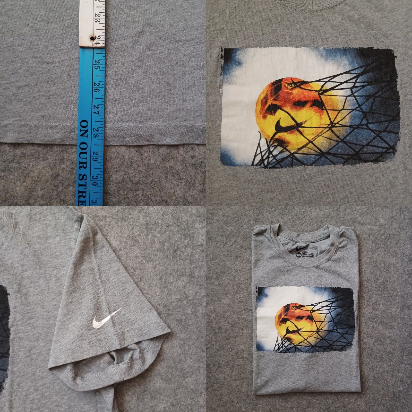 Nike Nike T Shirt Mens XXL Gray Slim Fit Score Graphic Brasil Net Soccer Ball Swoosh Size US XXL / EU 58 / 5 - 8 Thumbnail