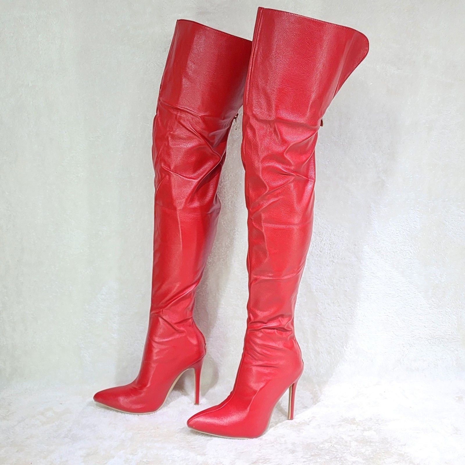 Other Red Faux Leather Thigh High Boot Stiletto Heels Back Zipper Size US 10 / IT 40 - 6 Thumbnail
