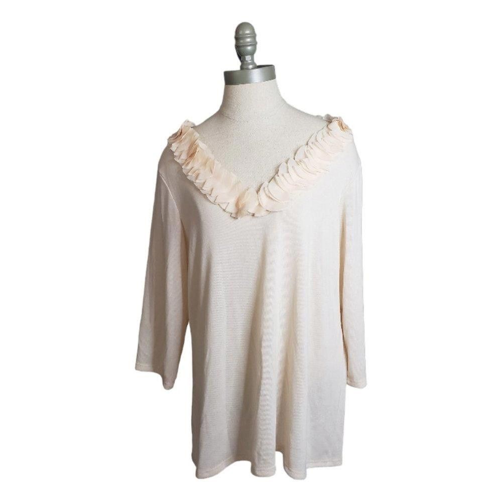 Designer CT856 Carol Little Floral Collar Peach Sweater 1X Size XL / US 12-14 / IT 48-50 - 1 Thumbnail