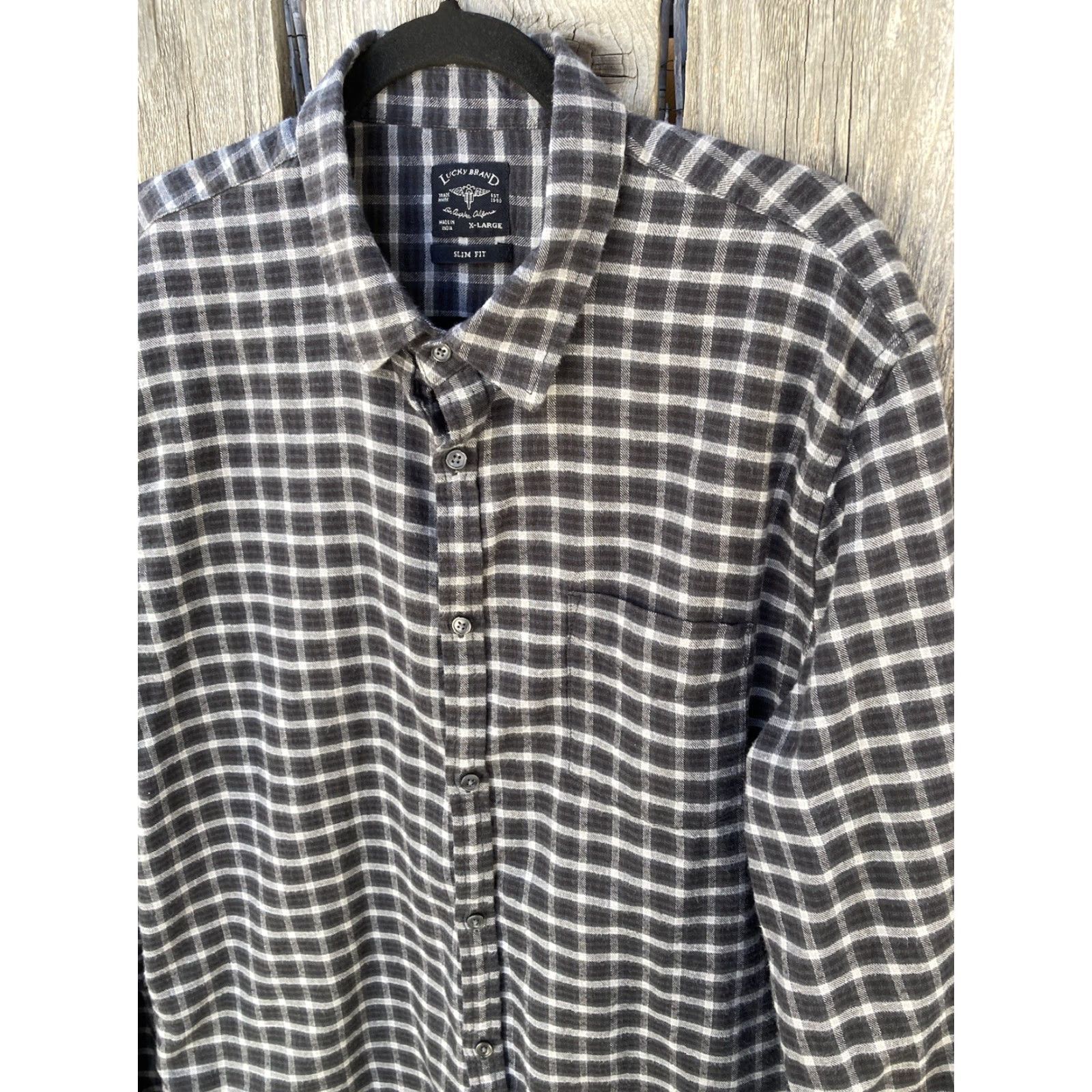 Lucky Brand Men's Lucky Brand Black Plaid Flannel XL Button Pockets Logo Classic Slim Fit Shirt Size US XL / EU 56 / 4 - 3 Thumbnail