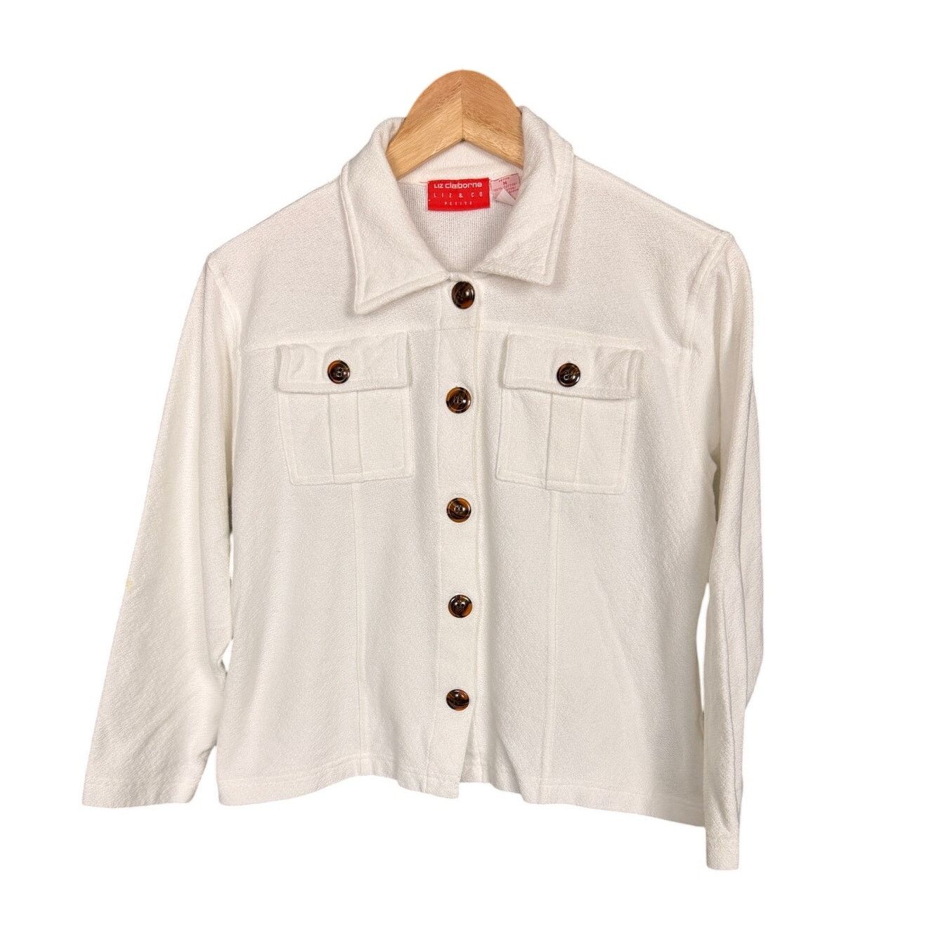 Liz Claiborne Liz Claiborne Petite White Button Down Casual Cotton Jacket Size M / US 6-8 / IT 42-44 - 1 Thumbnail