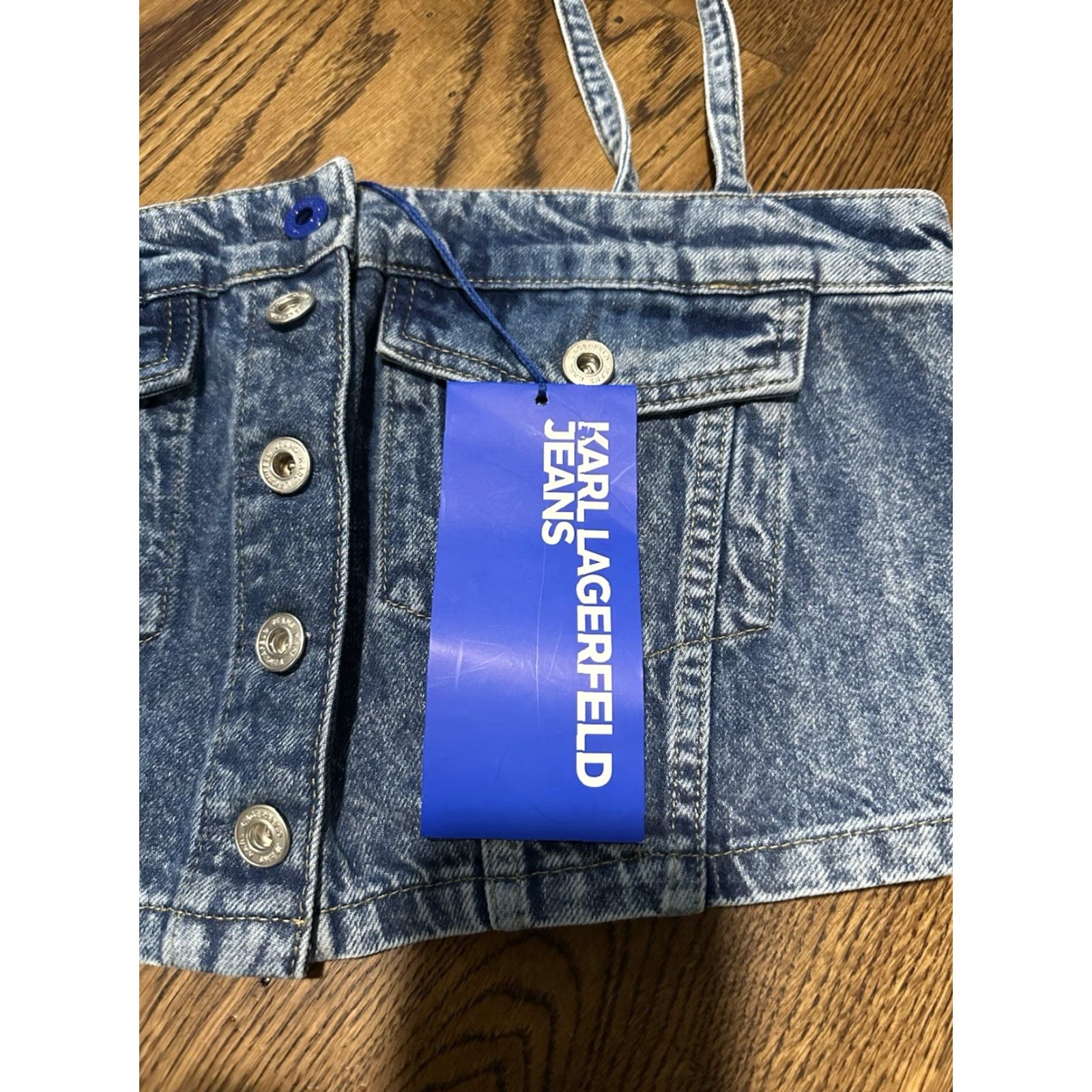 Karl Lagerfeld Karl Lagerfeld Tank Cropped Denim Bandeau Top XL Blue NWT Sleeveless Spaghetti Strap Button 100% Cotton Modern Casual Womens Shirt Size XL / US 12-14 / IT 48-50 - 3 Thumbnail