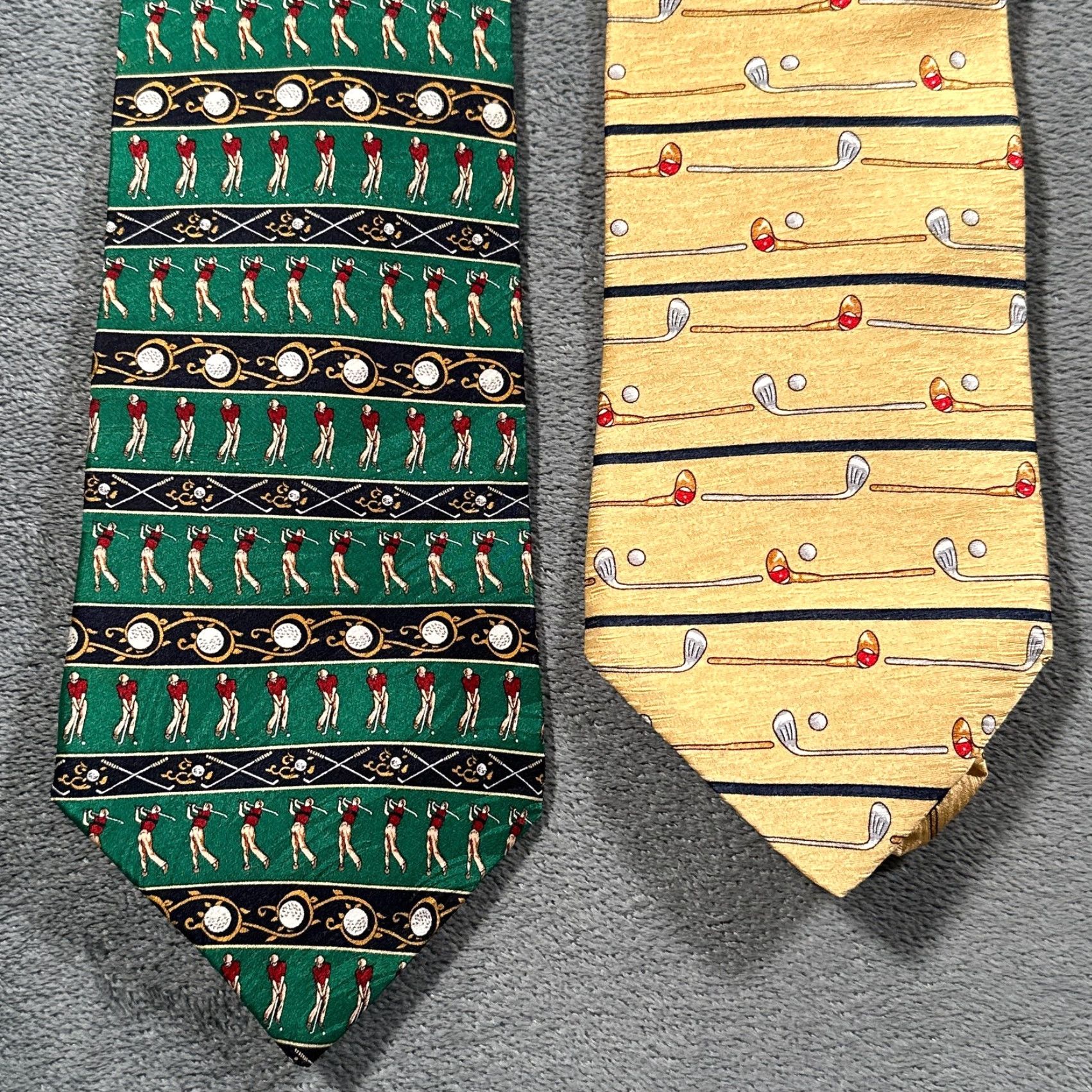 Vintage VINTAGE Crooks & Creed Golf Silk Tie Mens Striped Club Novelty 100% Silk Green Yellow Putter Handmade Size ONE SIZE - 2 Thumbnail