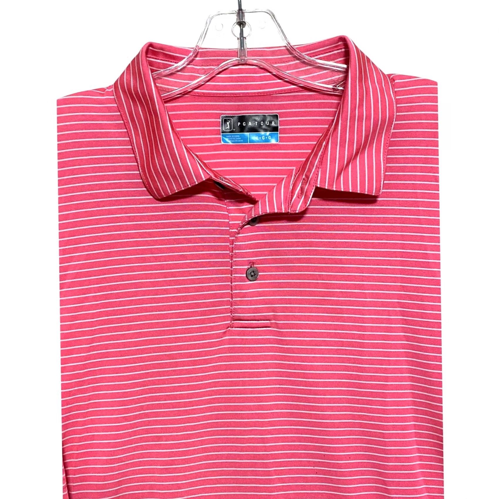 PGA Tour PGA Tour Polo Shirt Men L Striped Pink Short Sleeve Athletic Golf Core Activewear Resort Casual Shirt Size US L / EU 52-54 / 3 - 2 Thumbnail