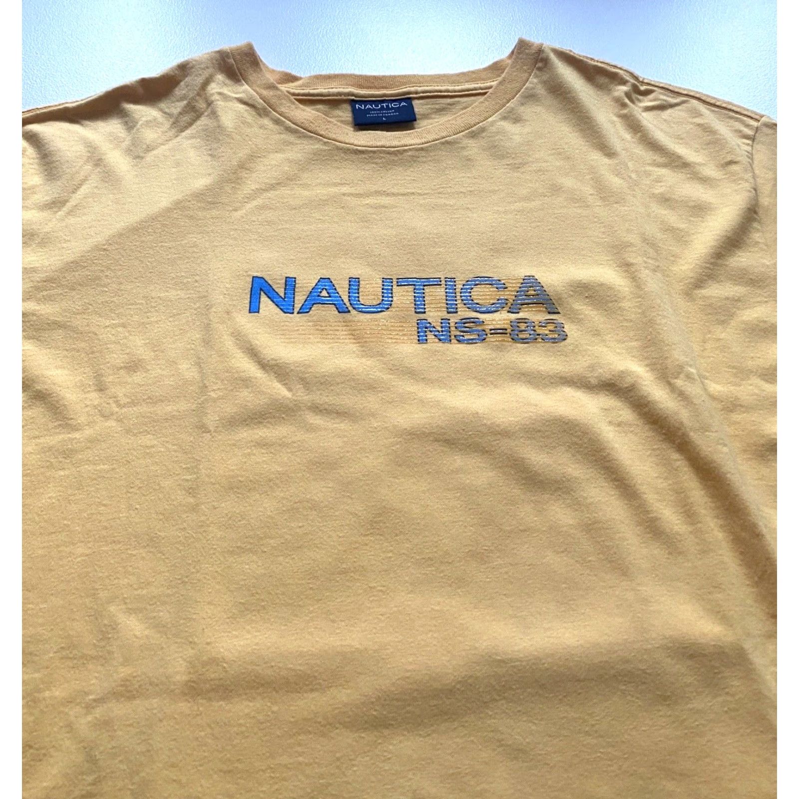 Nautica VINTAGE Nautica NS-83 T-shirt Men's Yellow 100% Cotton Double-Sided 1990s Canada Size L Size US L / EU 52-54 / 3 - 7 Thumbnail