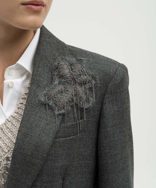 Brunello Cucinelli o1y0725 Blazer in Dark Gray Size XS / US 0-2 / IT 36-38 - 2 Thumbnail