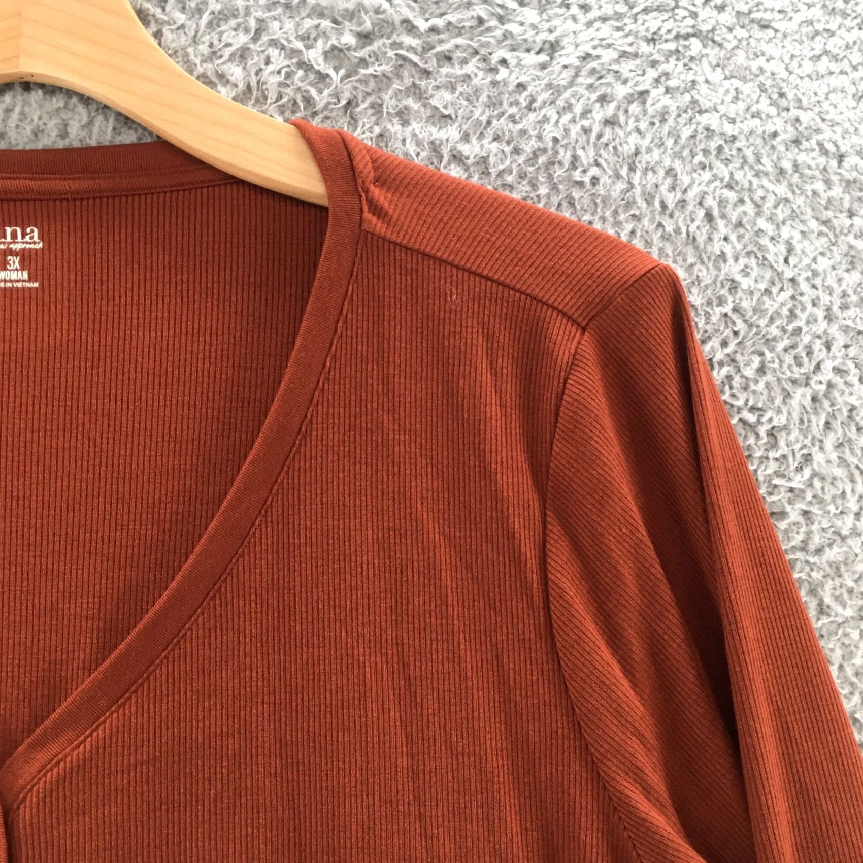 Vintage ANA A New Approach Henley Tunic T-Shirt Womens 3X Autumn Russet Ribbed Knit NEW Size XXL / US 16-18 / IT 52-54 - 3 Thumbnail