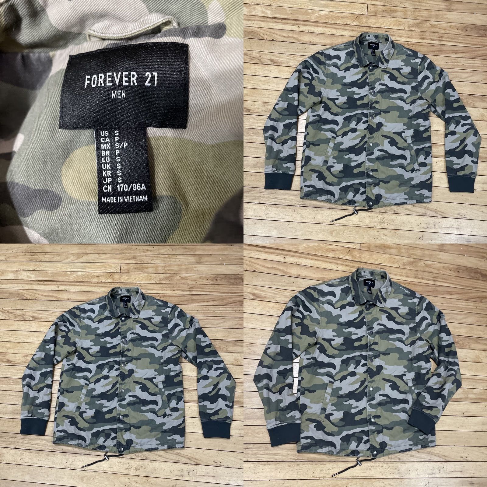 Forever 21 FOREVER 21 Jacket Men S Camouflage Army Green Gray Lined Bomber Button Snap Waist Cinched Canvas Polyester Casual Military Style 90s Size US S / EU 44-46 / 1 - 9 Thumbnail