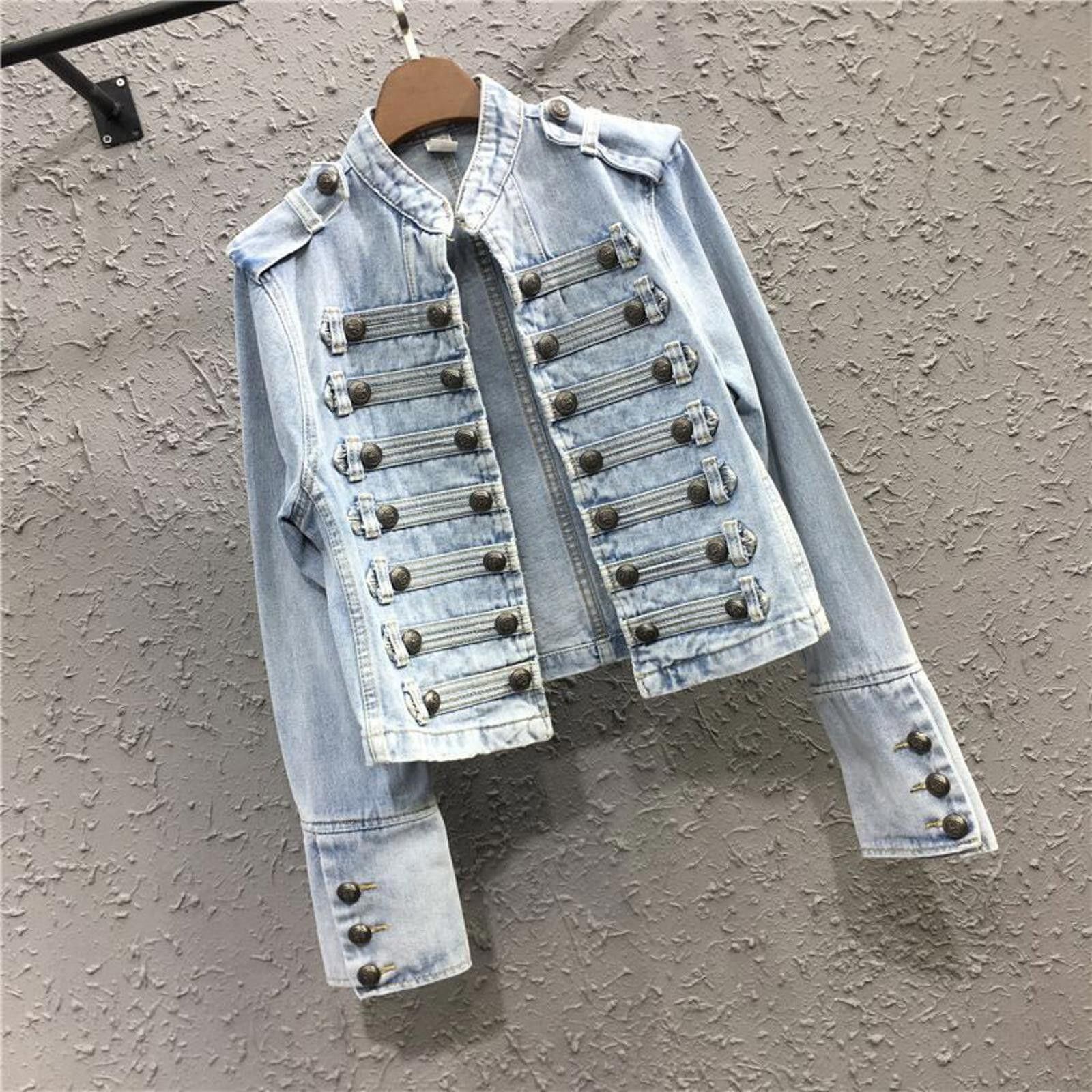 Other Black Military Style Denim Jacket, Fitted Jean Jacket Size US XL / EU 56 / 4 - 4 Thumbnail