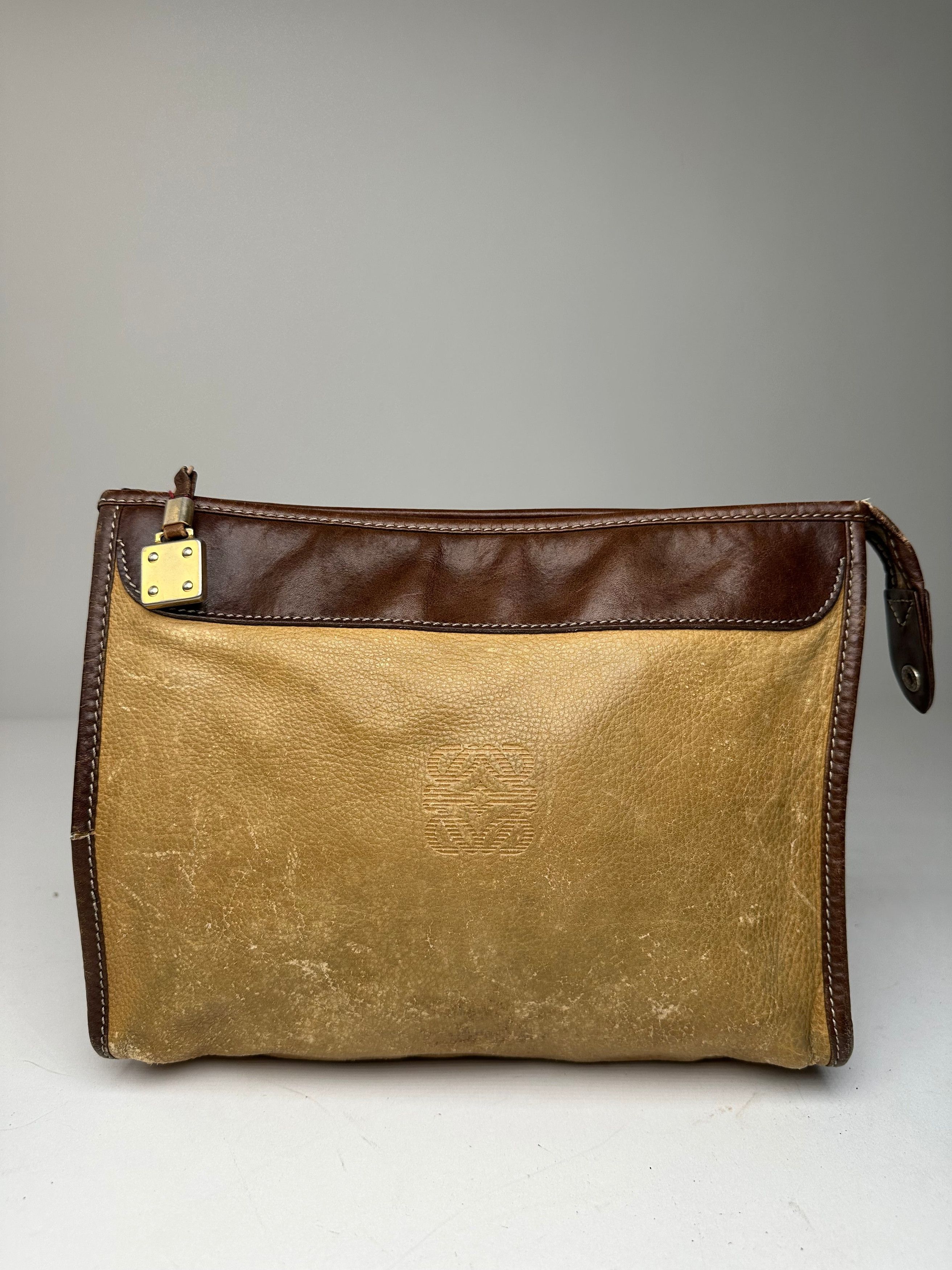 Loewe Vintage Camel Leather Suede Anagram Clutch Size ONE SIZE - 1 Thumbnail