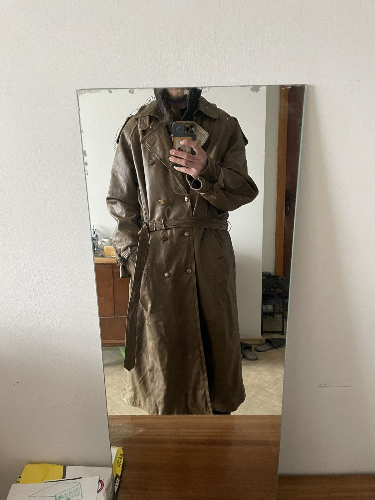 Japanese Brand × Vintage Vintage Avantgarde Leather Trench Coat Military y2k Size US M / EU 48-50 / 2 - 12 Thumbnail