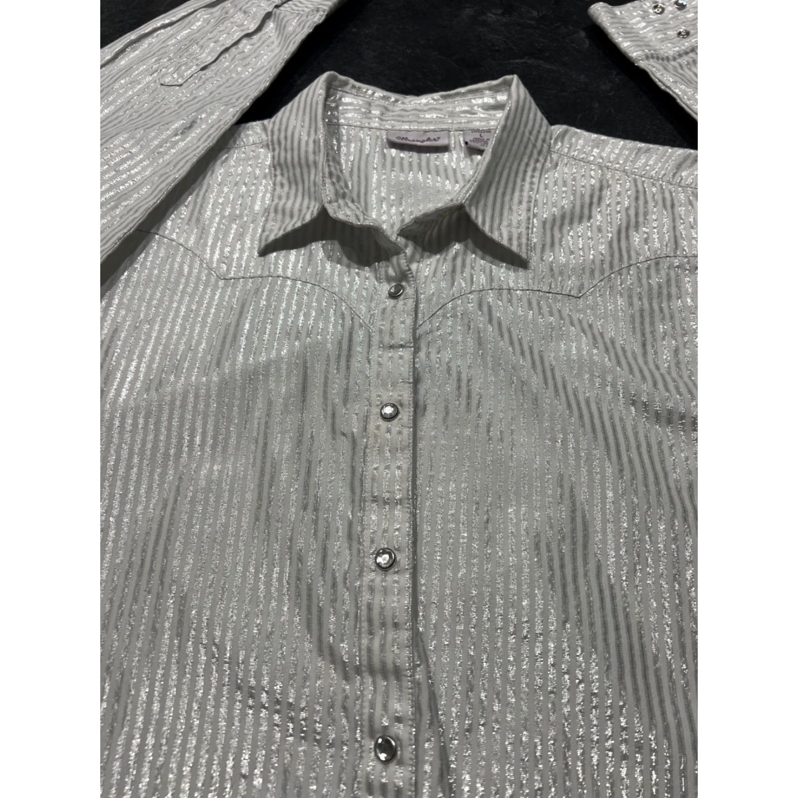 Wrangler Wrangler Shirt Button Up Long Sleeve White L Womens Metallic Striped Dress Up Large Size L / US 10 / IT 46 - 3 Thumbnail