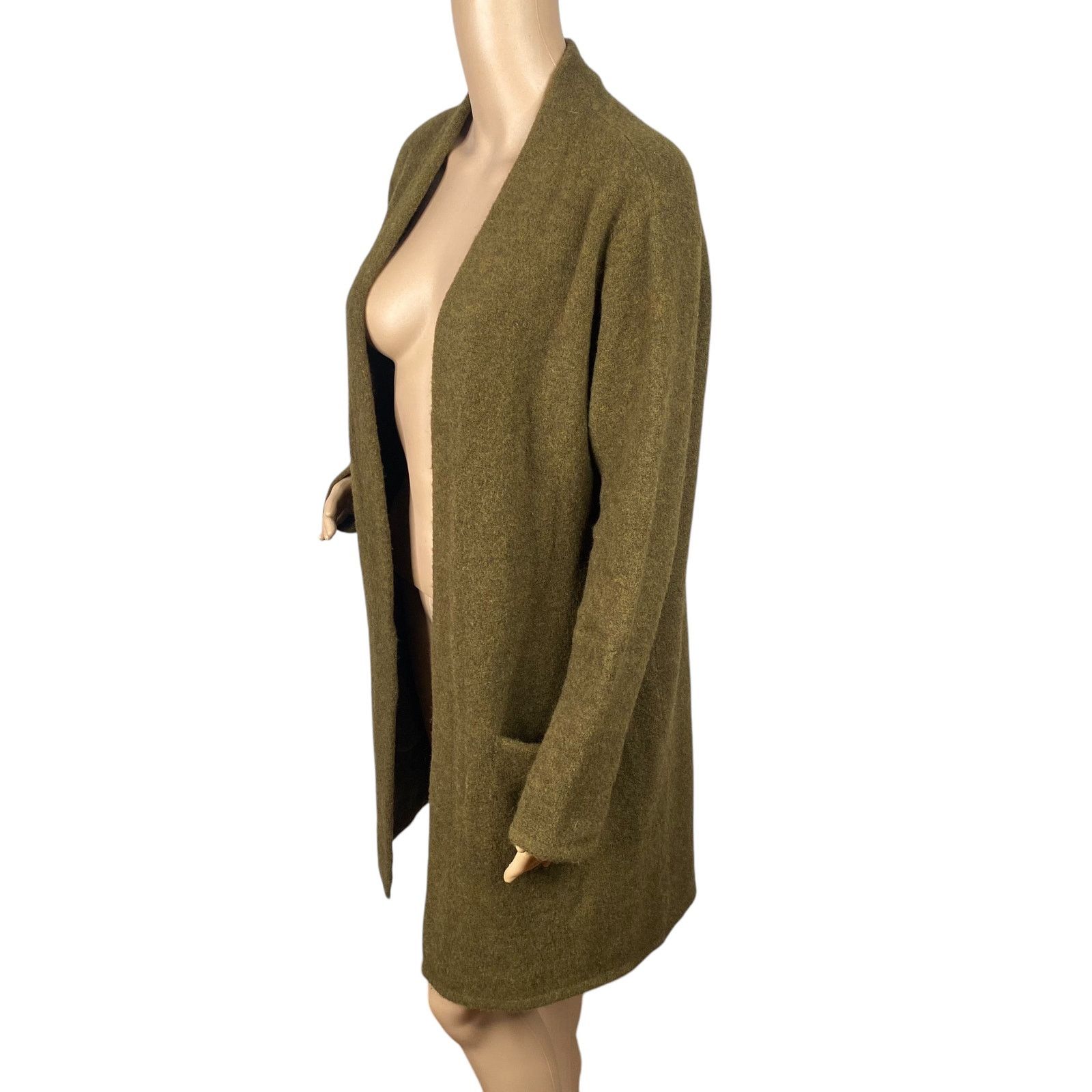 Neiman Marcus Jenni Kayne Merino Wool Yak Olive Green Open Cardigan SZ S Size S / US 4 / IT 40 - 4 Thumbnail