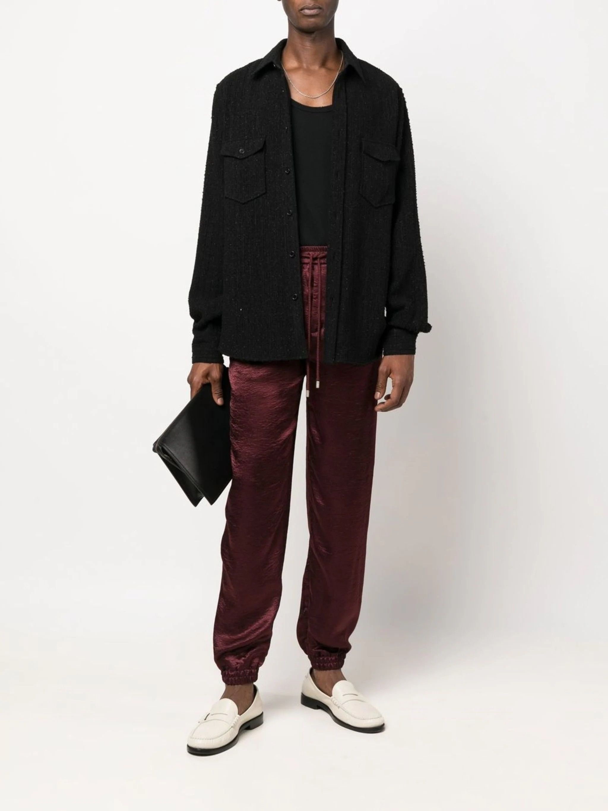 Saint Laurent Paris Saint Laurent Drawstring Track Pants - Burgundy Satin Size US 34 / EU 50 - 2 Thumbnail