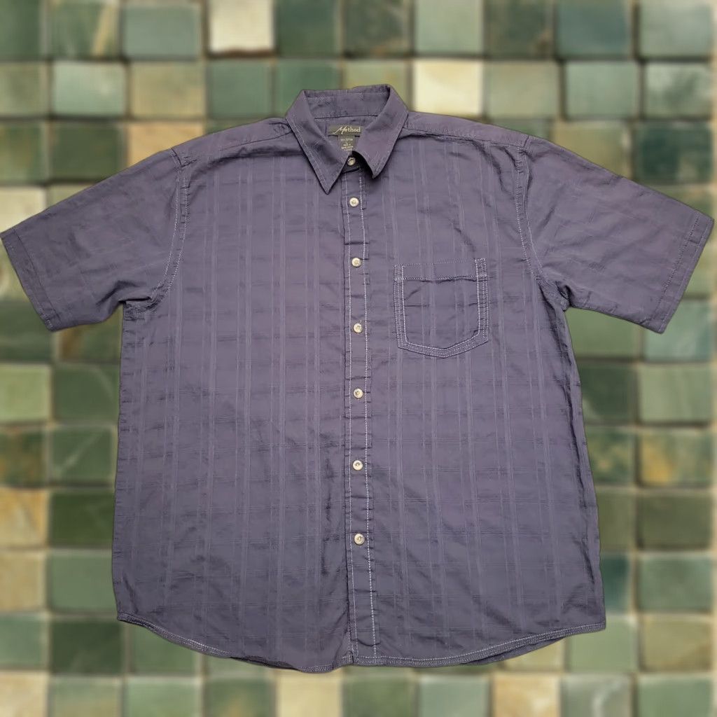 Vintage VINTAGE Method Shirt Mens Large Blue 100% Cotton Textured Check Short Sleeve Casual Size US L / EU 52-54 / 3 - 1 Thumbnail