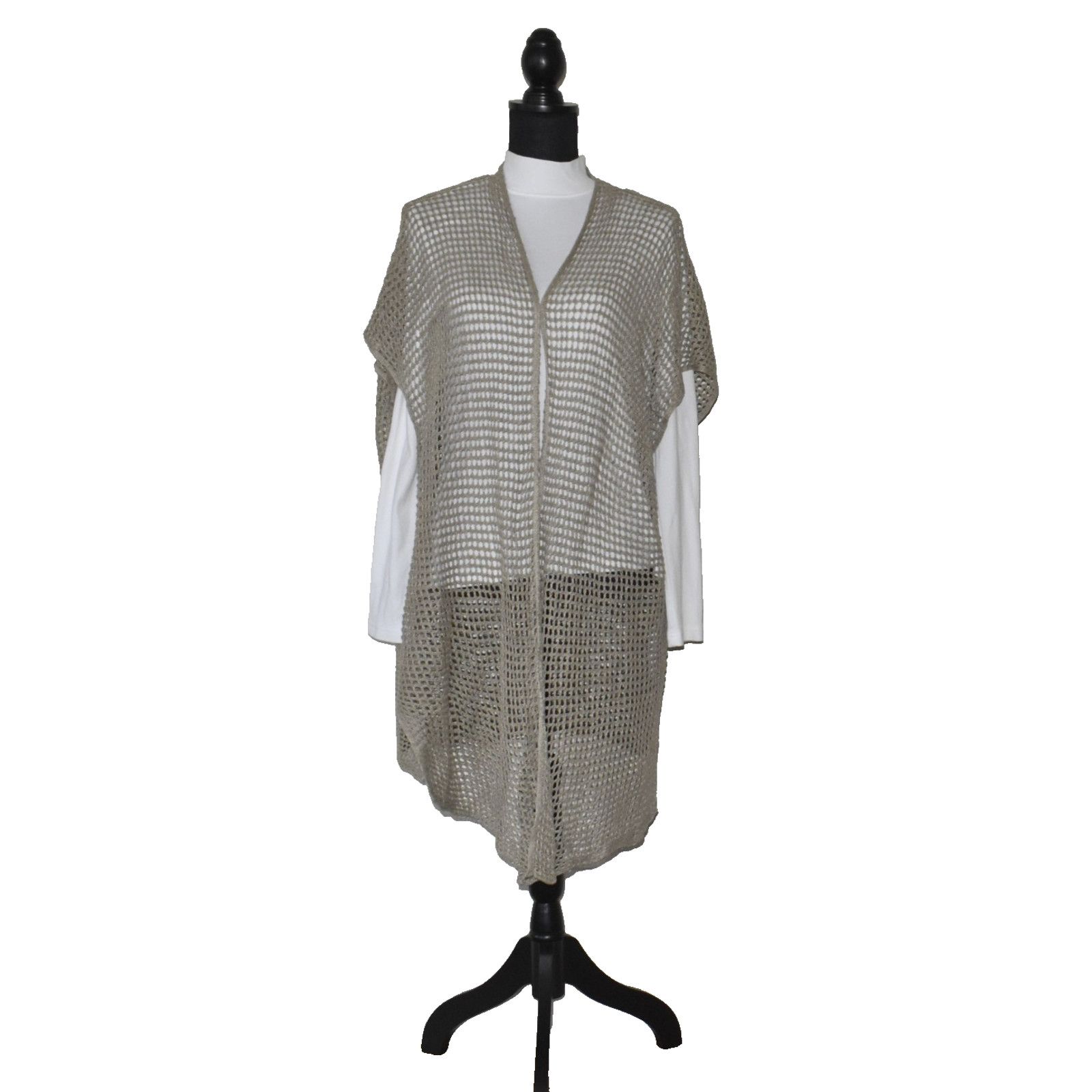 Eileen Fisher EILEEN FISHER Open Stitch Longline Linen Cardigan Sz S/M P/M Size S / US 4 / IT 40 - 3 Thumbnail