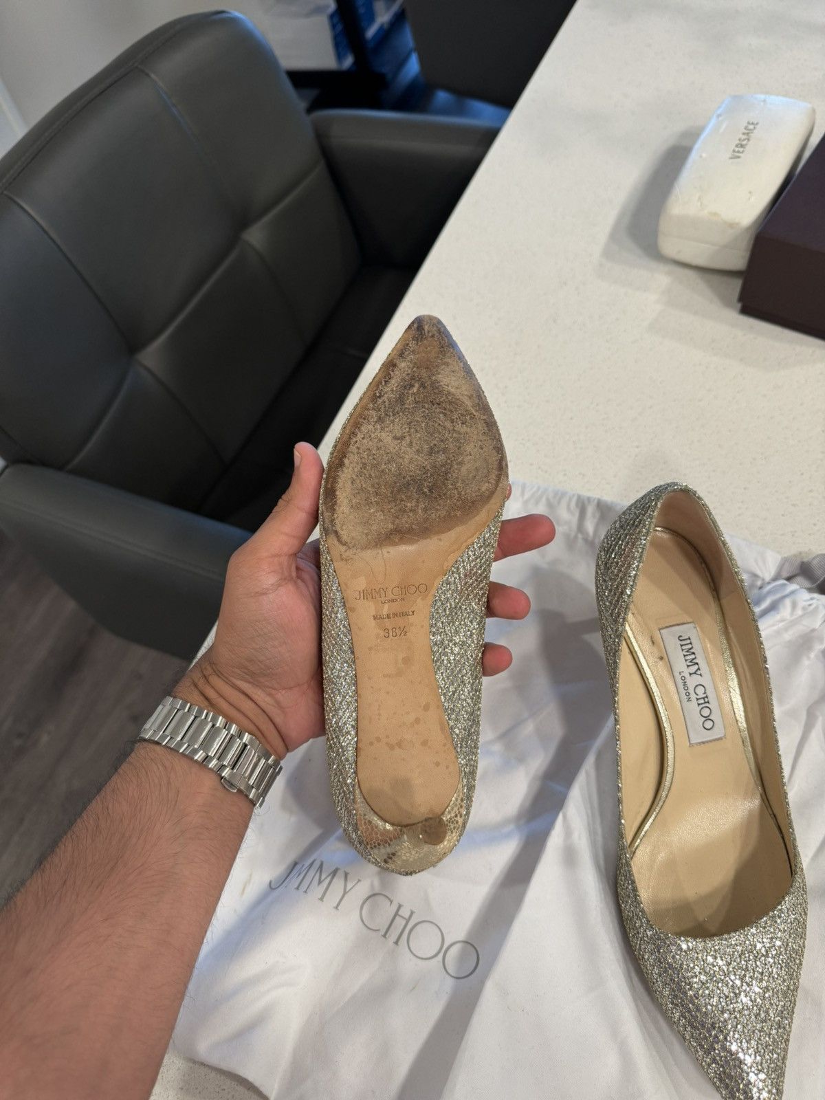 Jimmy Choo Jimmy Choo Romy 100 Glitter Pumps Size US 8.5 / IT 38.5 - 4 Thumbnail