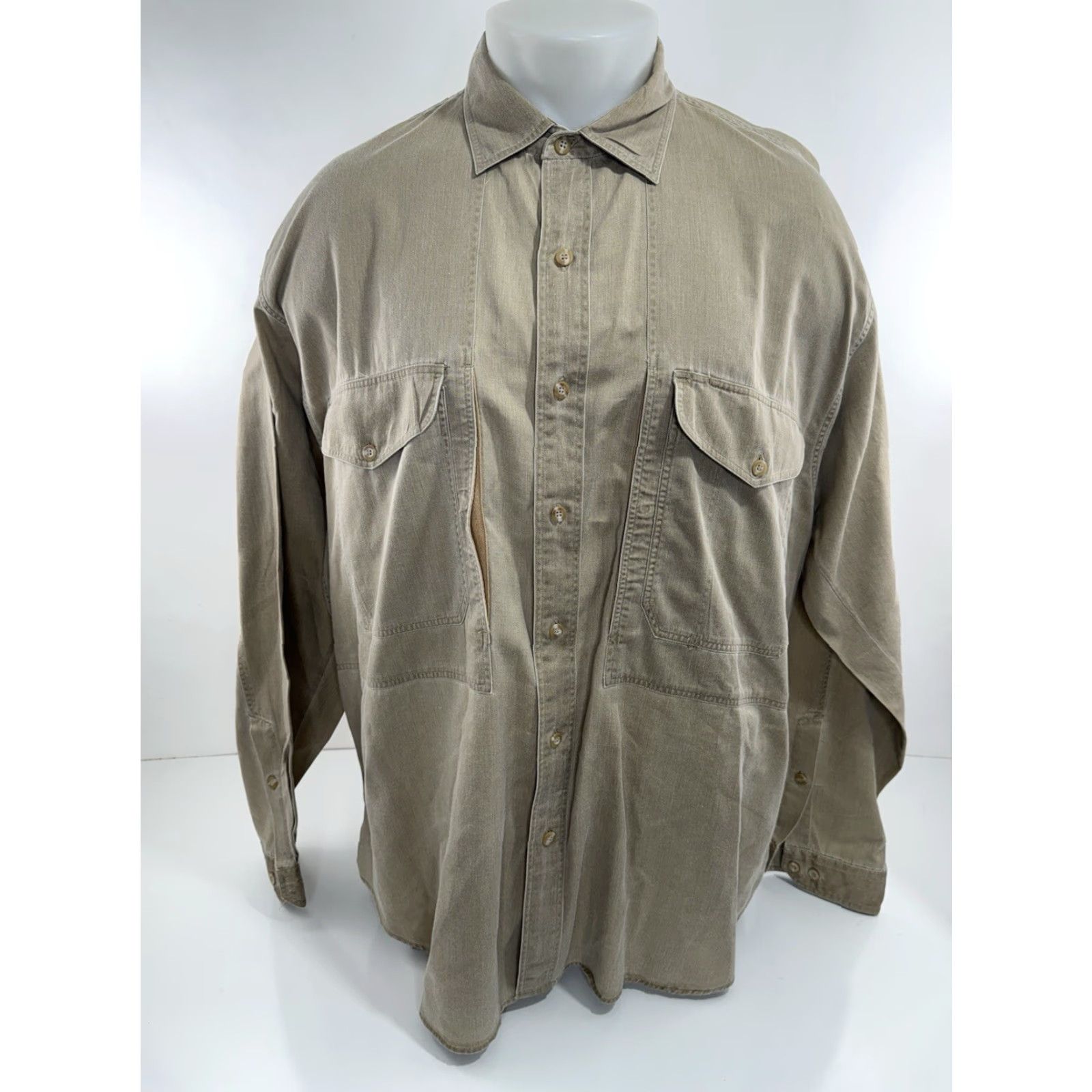 Banana Republic VINTAGE Banana Republic SHIRT Men XL Light Brown / Beige Pockets History: Hong Kong SAFARI 90s? Size US XL / EU 56 / 4 - 2 Thumbnail