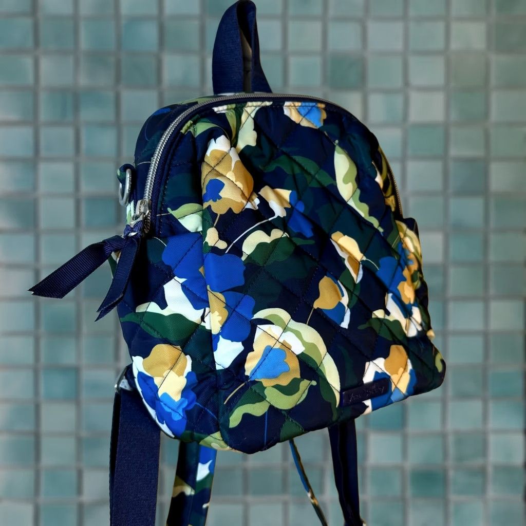 Vera Bradley Vera Bradley Convertible Backpack Immersed Blooms Blue Floral Quilted Twill Bag Size ONE SIZE - 1 Thumbnail