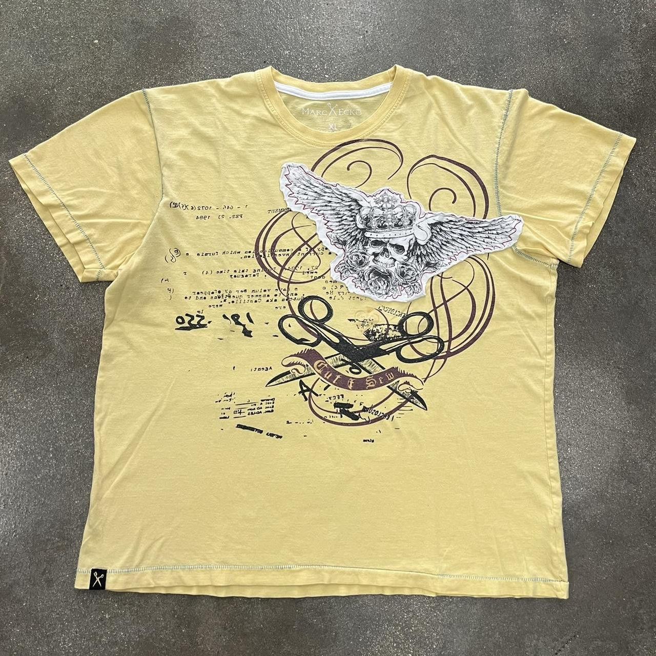 Ecko Unltd. Y2K Marc Ecko Cut & Sewn Winged Skull Yellow Graphic T shirt Size US XL / EU 56 / 4 - 1 Thumbnail
