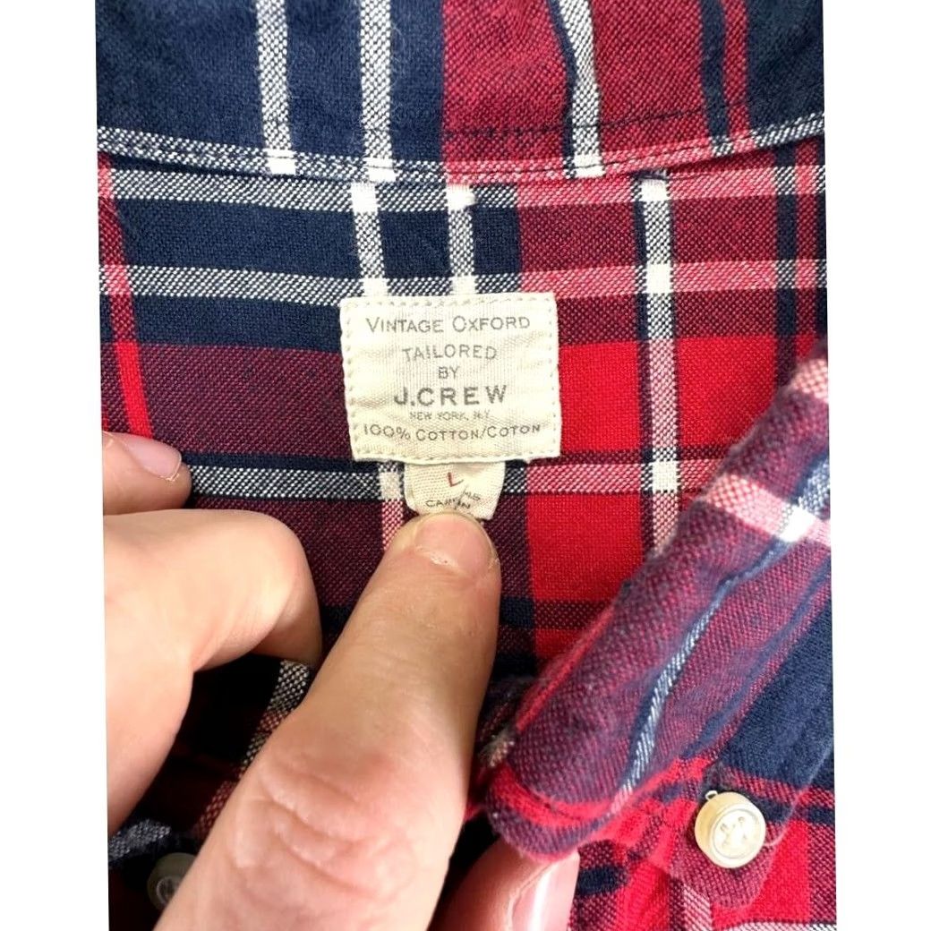 Vintage J Crew Button Down Shirt Mens Large Red Blue Plaid Tailored Long Sleeve Shirt Button-Up Casual Knit Cotton Outdoor Pattern Retro? Size US L / EU 52-54 / 3 - 4 Thumbnail