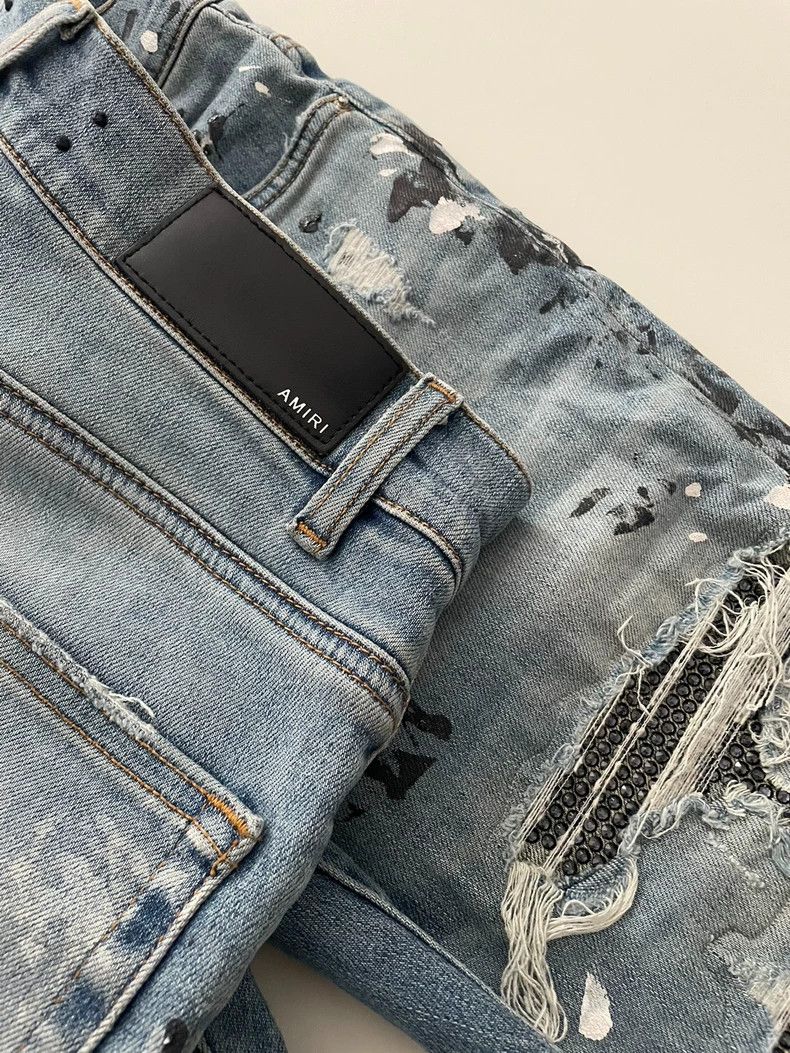 Amiri Amiri 18ss splash ink blue diamond Crystal Destroy Denim Pa Size US 28 / EU 44 - 4 Thumbnail