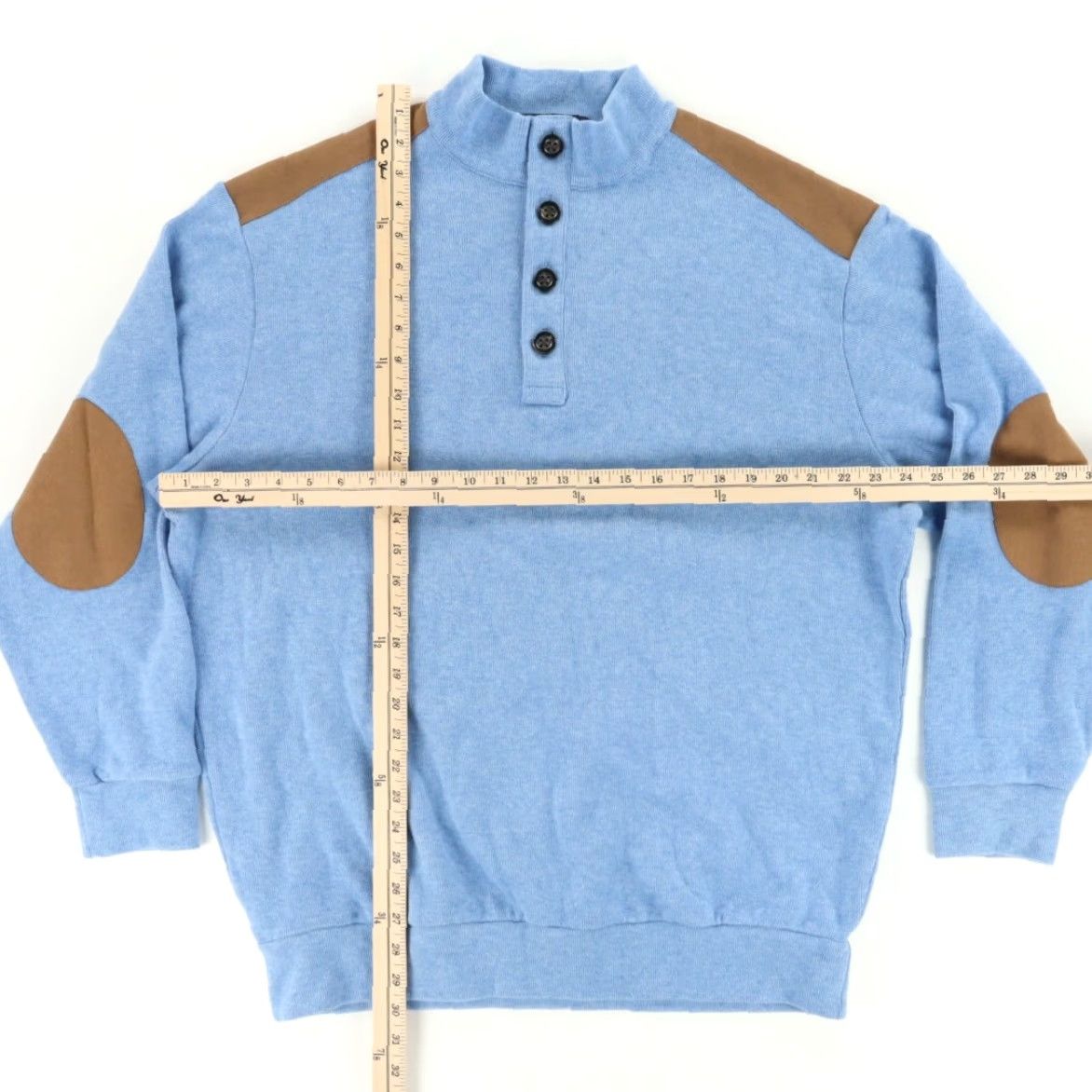 Cremieux Daniel Cremieux Henley Neck Patch Solid Long Sleeve Sweater Blue Men's XL Shirt Size US XL / EU 56 / 4 - 3 Thumbnail