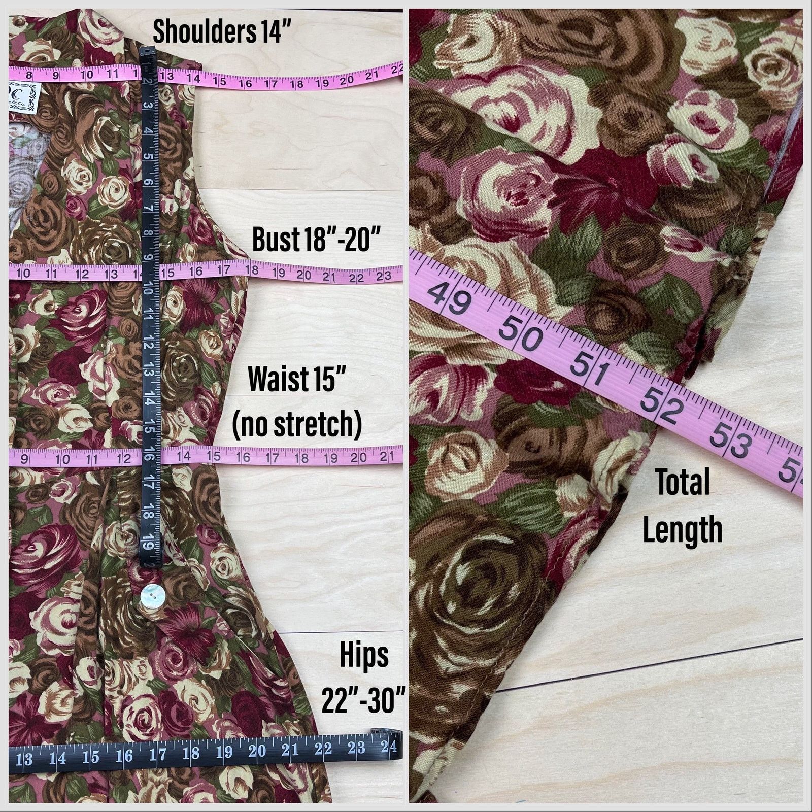 Vintage Vintage 80s Brown Floral Sleeveless Button Front Midi Dress Size M / US 6-8 / IT 42-44 - 6 Thumbnail