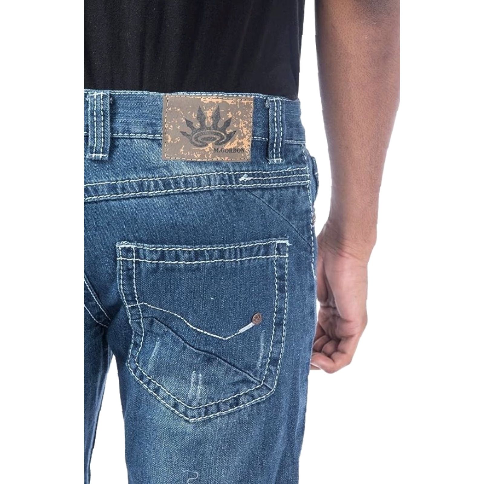 Vintage M.Gordon Men’s Skinny 32X30 Jeans Light Blue Wash Destroyed 5-Pocket Denim Cotton Polyester Rayon Slim Modern Fit Mens Jeans Size US 32 / EU 48 - 2 Thumbnail