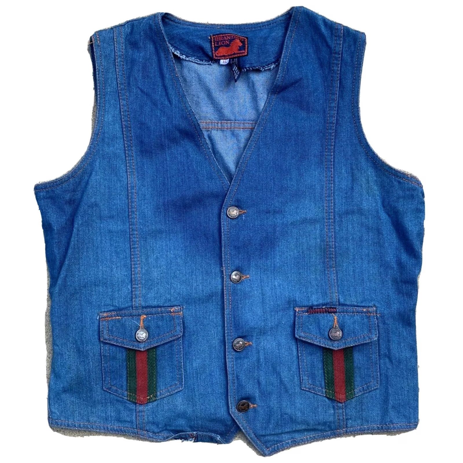 Denime VINTAGE Branded Lion Denim Vest Hippy Western 1970s Striped Pockets XL Blue Size US XL / EU 56 / 4 - 6 Thumbnail