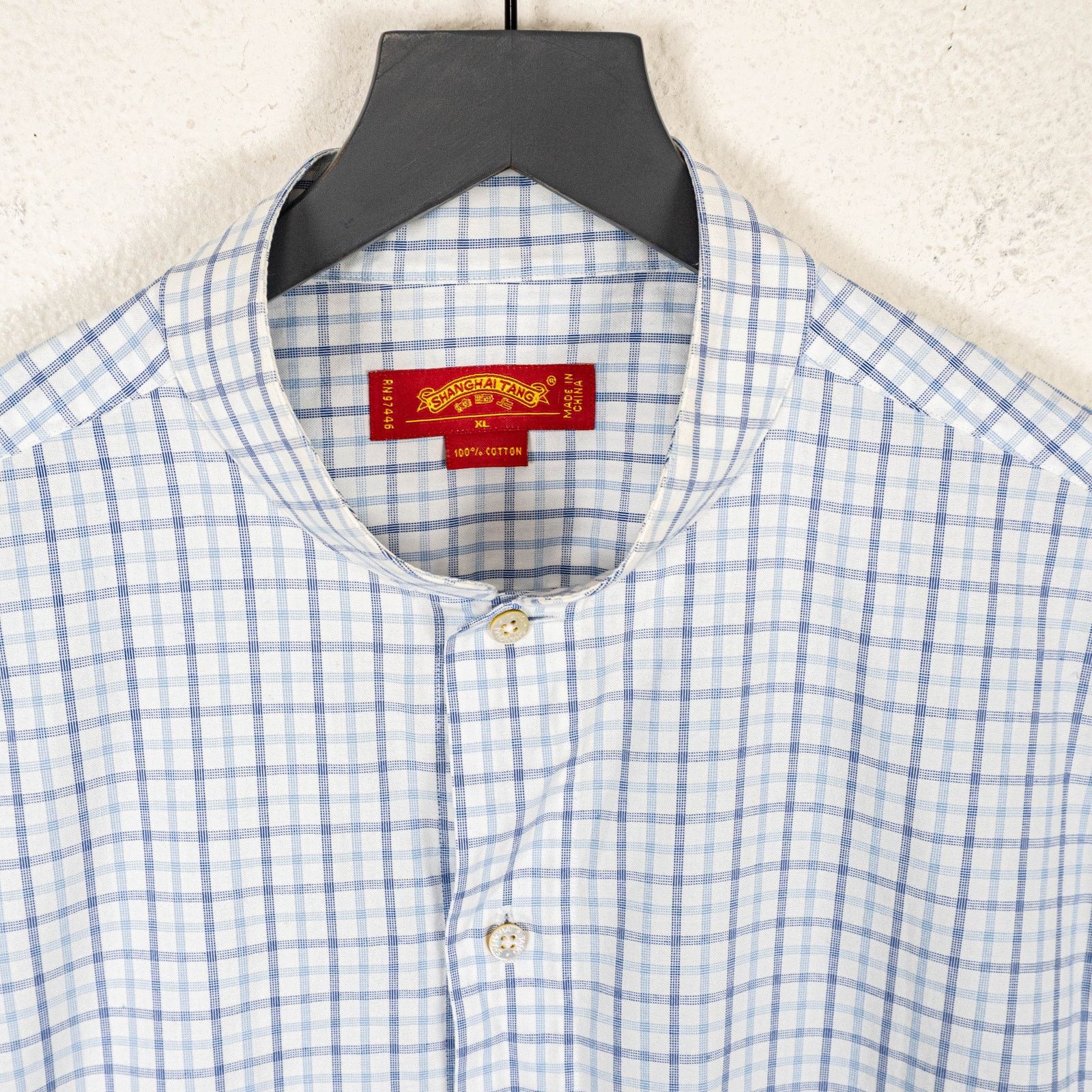 Shanghai Tang Shanghai Tang Blue check Mandarin Collar button down XL Size US XL / EU 56 / 4 - 5 Thumbnail
