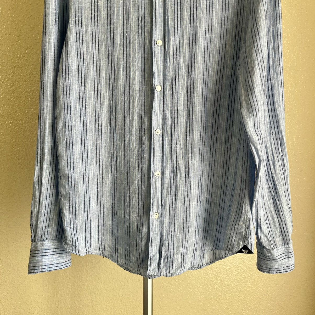 Emporio Armani EMPORIO ARMANI 100% Linen Striped Shirt Blue Size S Size US S / EU 44-46 / 1 - 4 Thumbnail