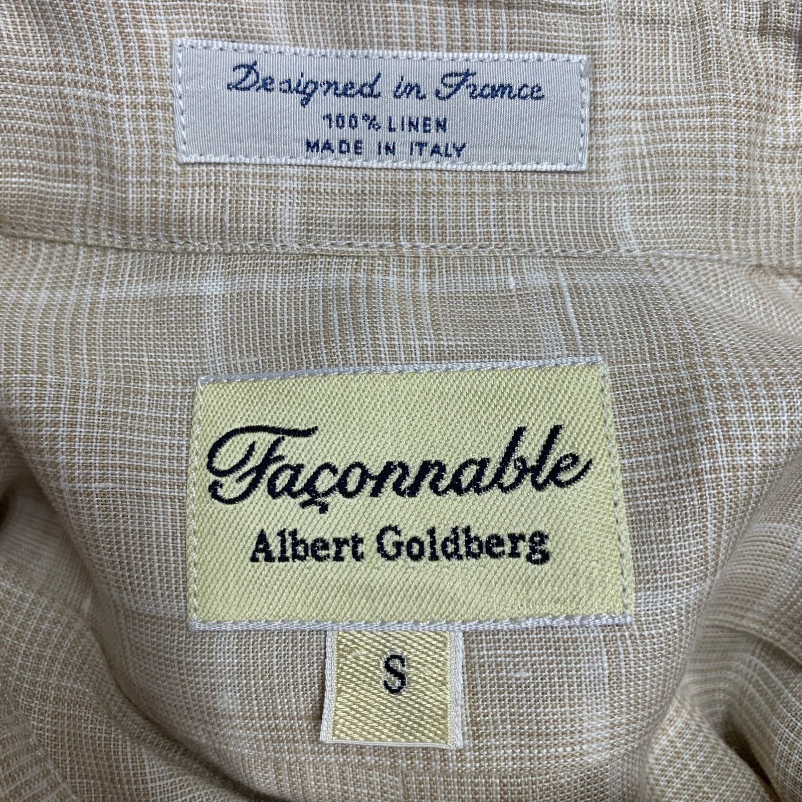 Faconnable Beige White Window Pane Linen One Pocket Long Sleeve Shirt Size US S / EU 44-46 / 1 - 5 Thumbnail