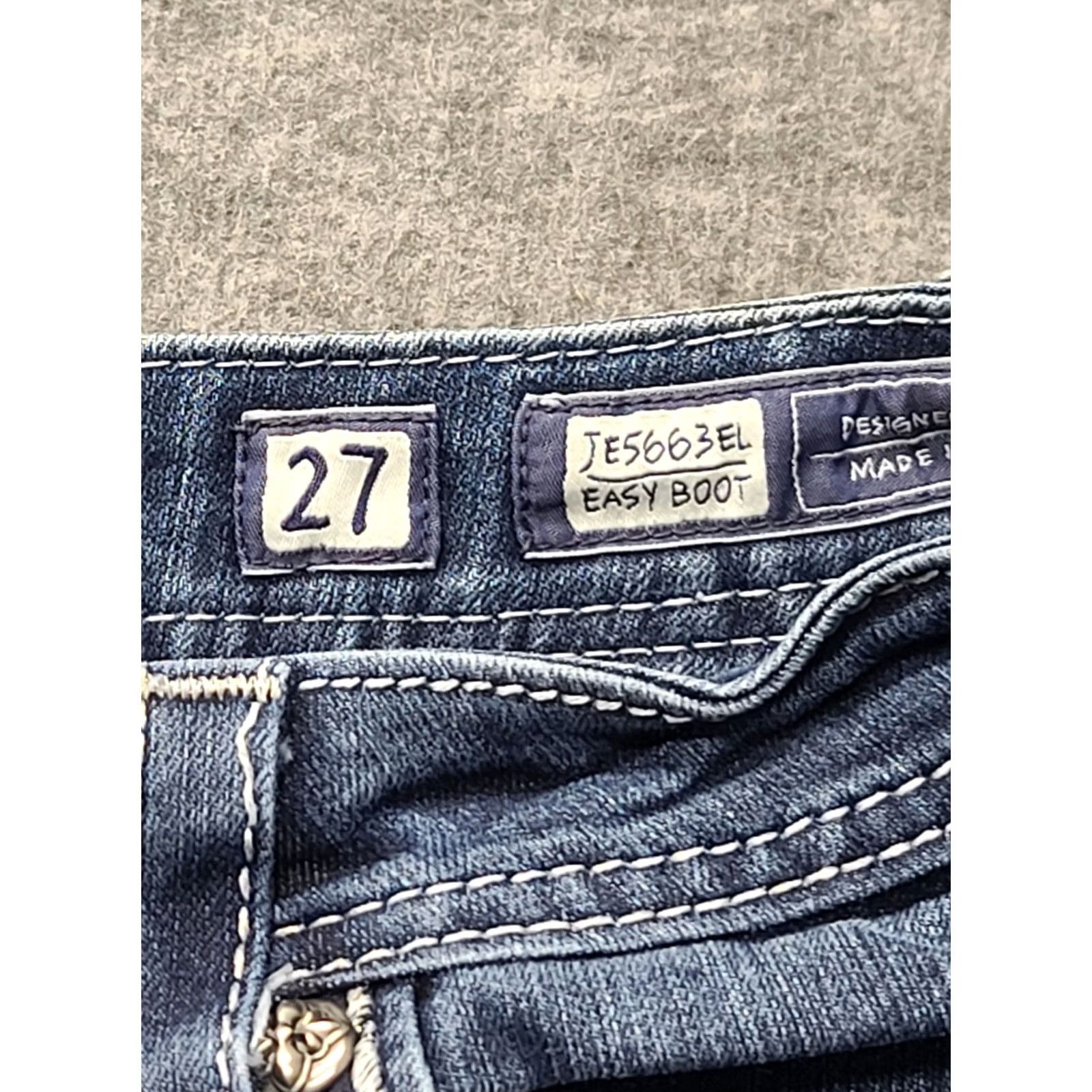 Miss Me Miss Me Jeans Womens 27x32 Regular Boot Mid Rise Distressed Stretch Denim Blue 5-Pocket Design Cowboy Western Y2K Mens? Size 27" / US 4 / IT 40 - 2 Thumbnail