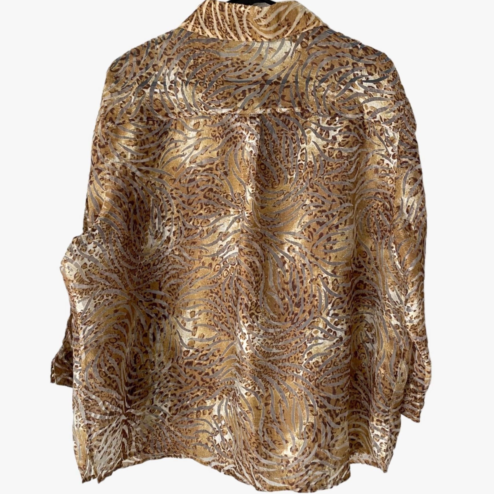 Vintage Draper's & Damons Sheer Animal Print Button-Up Blouse Brown Womens 2X Plus Size 2X Button-Up Shirt Size XXL / US 16-18 / IT 52-54 - 3 Thumbnail
