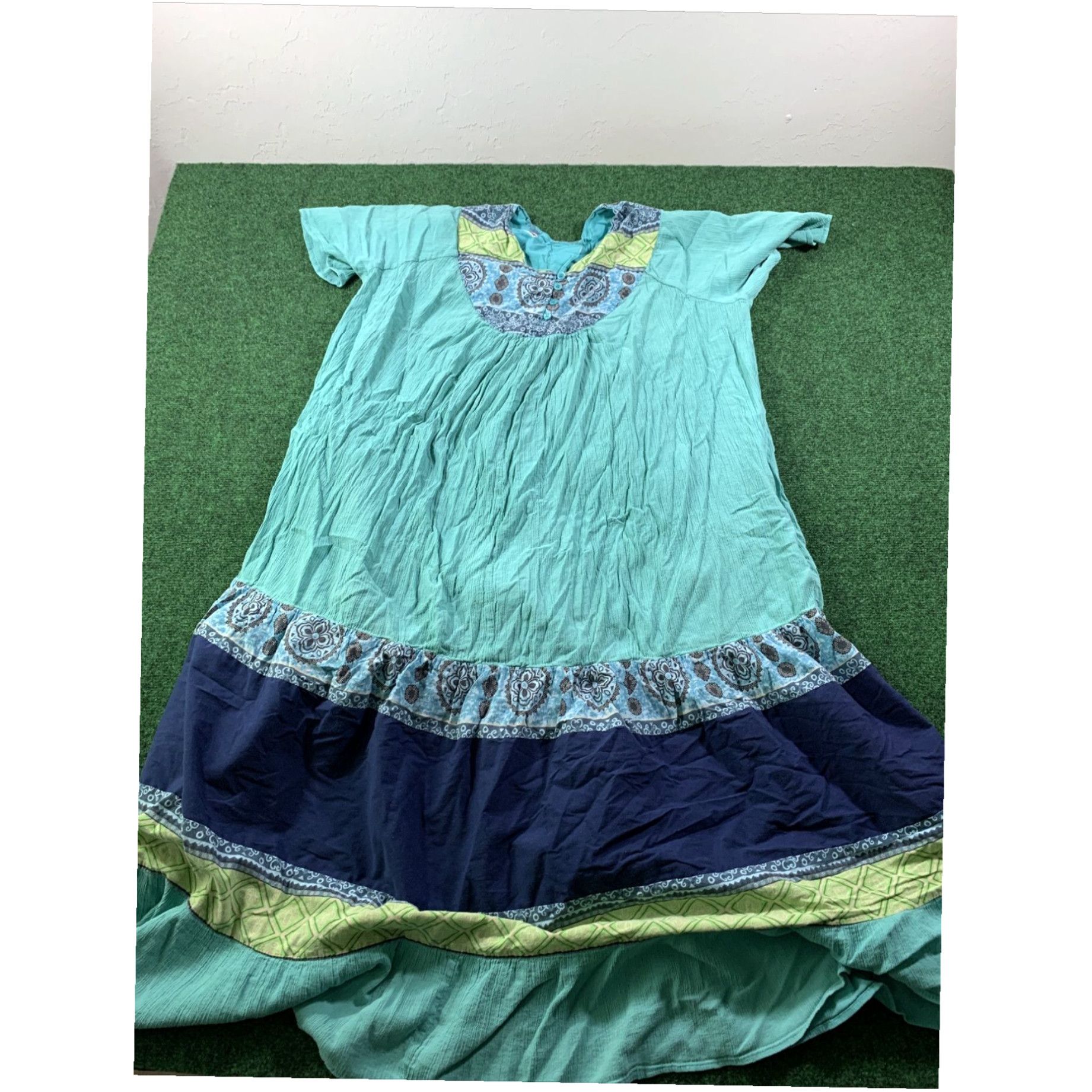 Vintage Unbranded Ocean Blue Multi design Lounge Dress Full MooMoo Size L Pockets Size L / US 10 / IT 46 - 1 Thumbnail