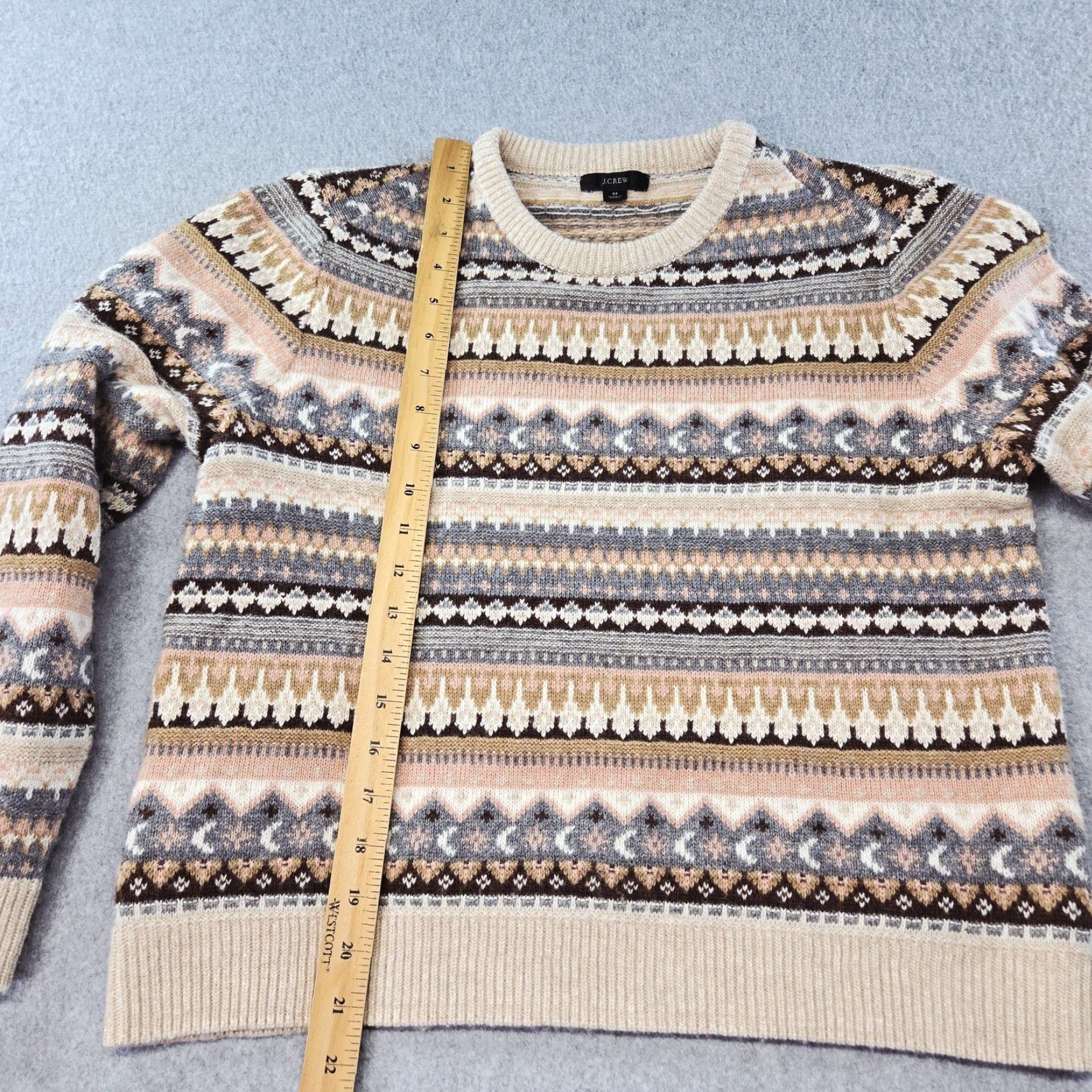 J.Crew J.CREW Sweater Pullover Womens M Beige Polyamide Wool Crew Neck Fair Isle Winter Casual Knit Size M / US 6-8 / IT 42-44 - 5 Thumbnail