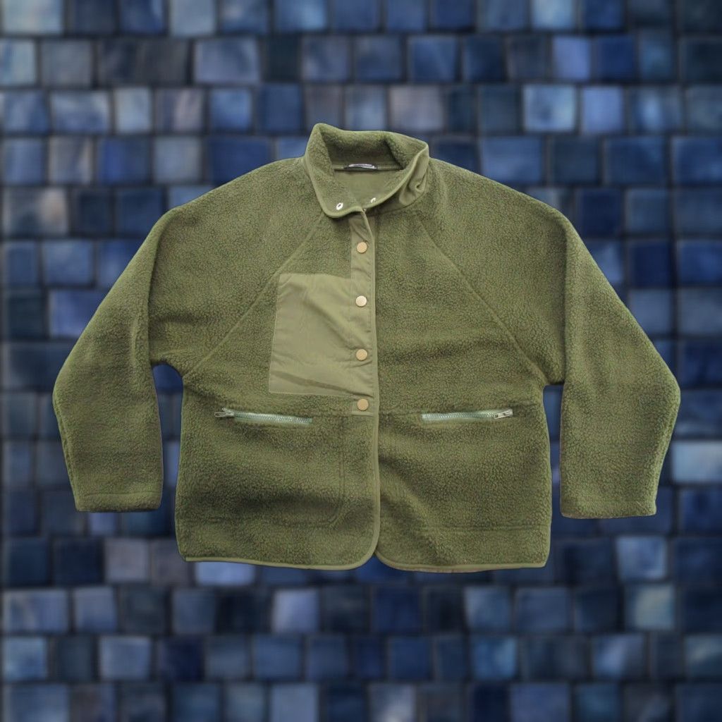 Vintage Pretty Garden Green Sherpa Fleece Snap Up Jacket Women Size S Pockets Thermal Military-Style? Size S / US 4 / IT 40 - 1 Thumbnail