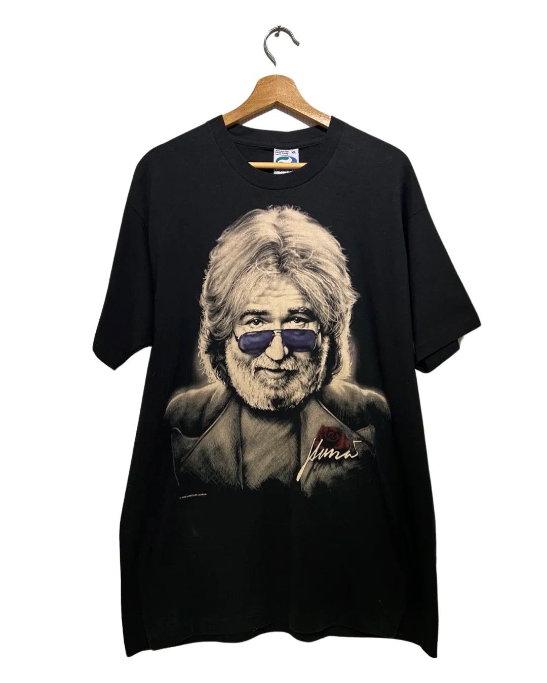 image of Band Tees x Liquid Blue Vintage 1995 Jerry Garcia Liquid Blue Memorial Tee in Black, Men's (Size XL