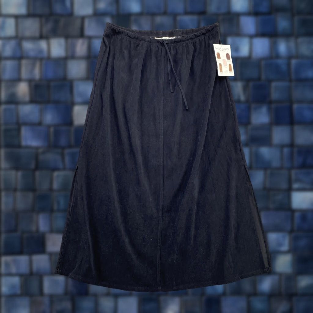 Vintage VINTAGE White Stag Skirt A-Line Long Black Velvet Moleskin Suede Feel JY2K 14/16W NEW Size 36" / US 14 / IT 50 - 1 Thumbnail