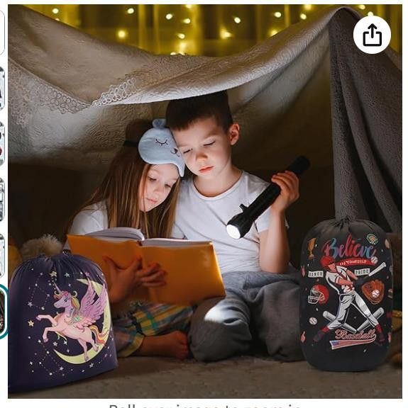 Designer Sleeping bag, 3 season to 50degrees, 71"x29", Baseball Size ONE SIZE - 3 Thumbnail