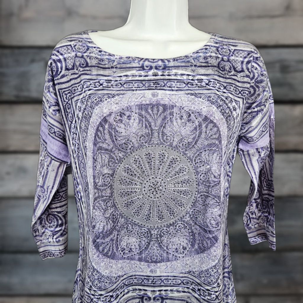 Vintage Chico's Womens Blouse Shirt 3/4 Sleeve Purple Gray Size S Small Vintage No N/A Size S / US 4 / IT 40 - 1 Thumbnail