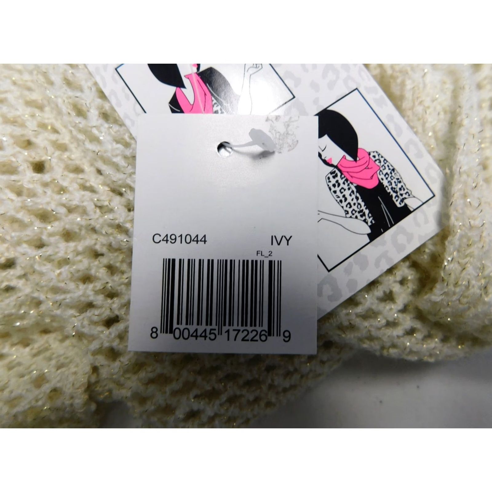 Vintage Cejon Ivory Metallic Thread Fishnet Diamond Knit Infinity Loop Scarf Women | 31" x 17" | Knit Infinity Scarf | Hand Wash Only Size ONE SIZE - 5 Thumbnail