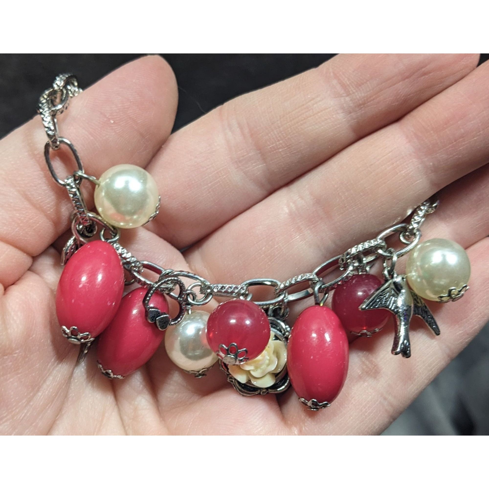 Other Y2K Coquette Pink And Pearl Floral Charm Bracelet Size ONE SIZE - 6 Thumbnail